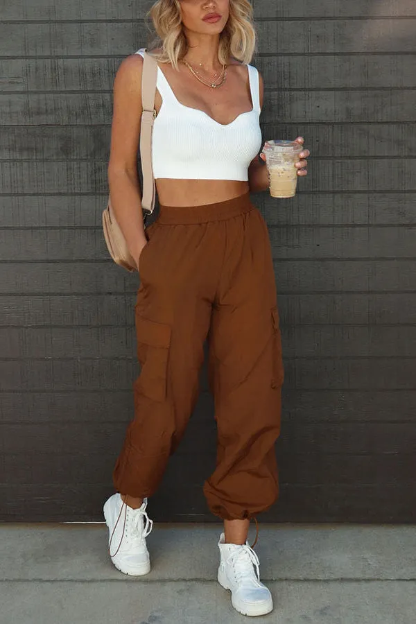 Let’s Rewind Nylon Elastic Waist Pocketed Cargo Pants