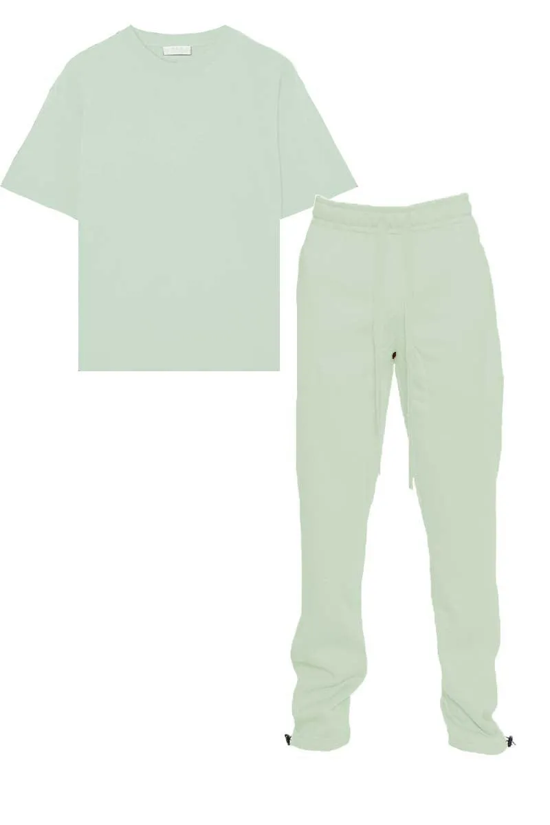 Light Green Tshirt Ankle Toggle Sweatpants Set