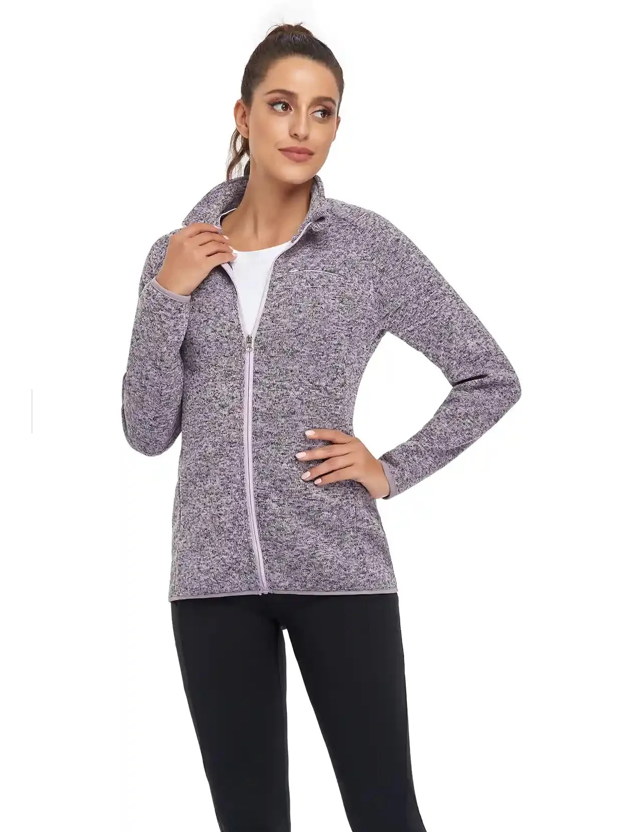 Light Purple Full-zip Long-sleeve Thermal Jacket for Women