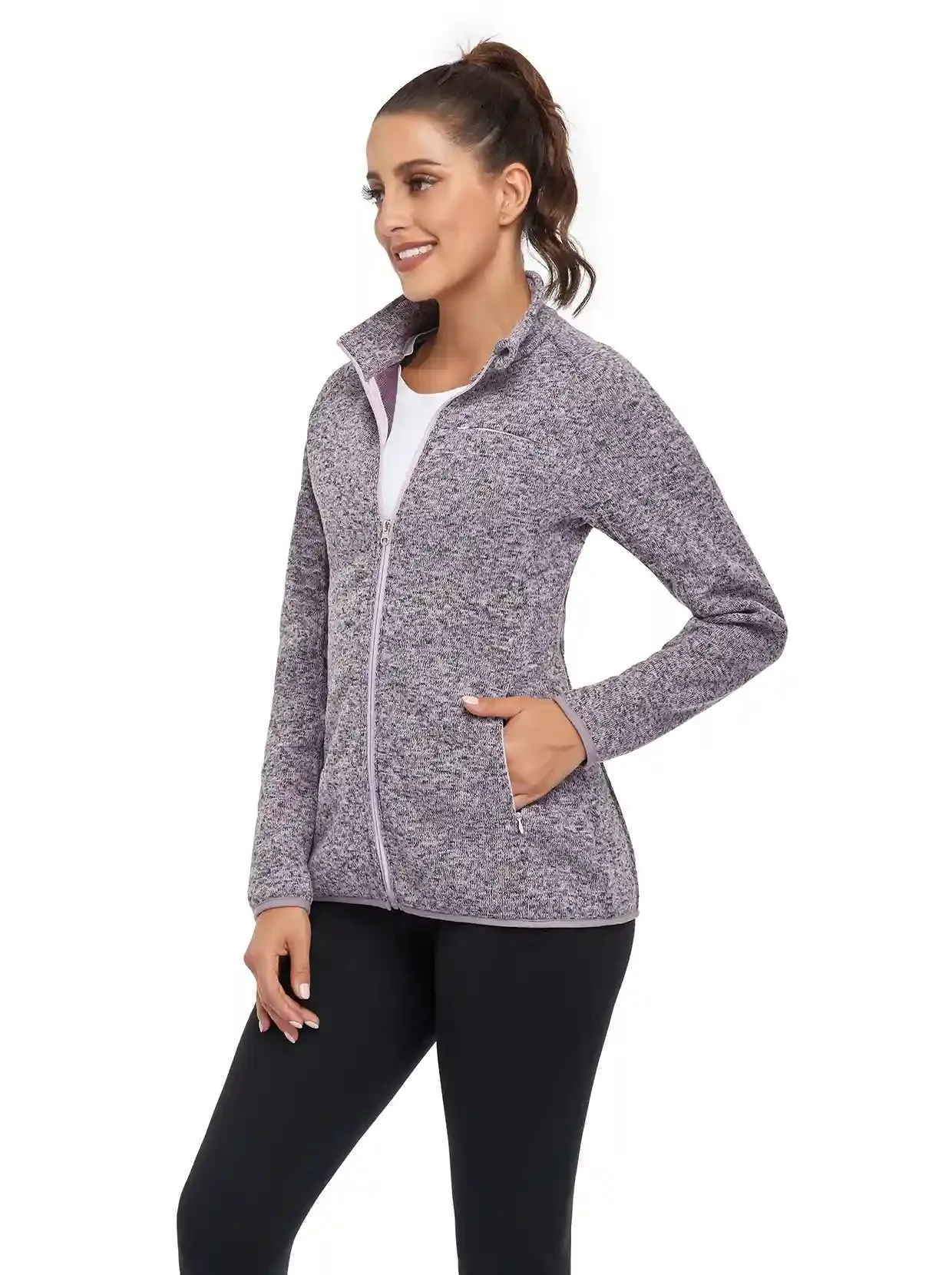 Light Purple Full-zip Long-sleeve Thermal Jacket for Women