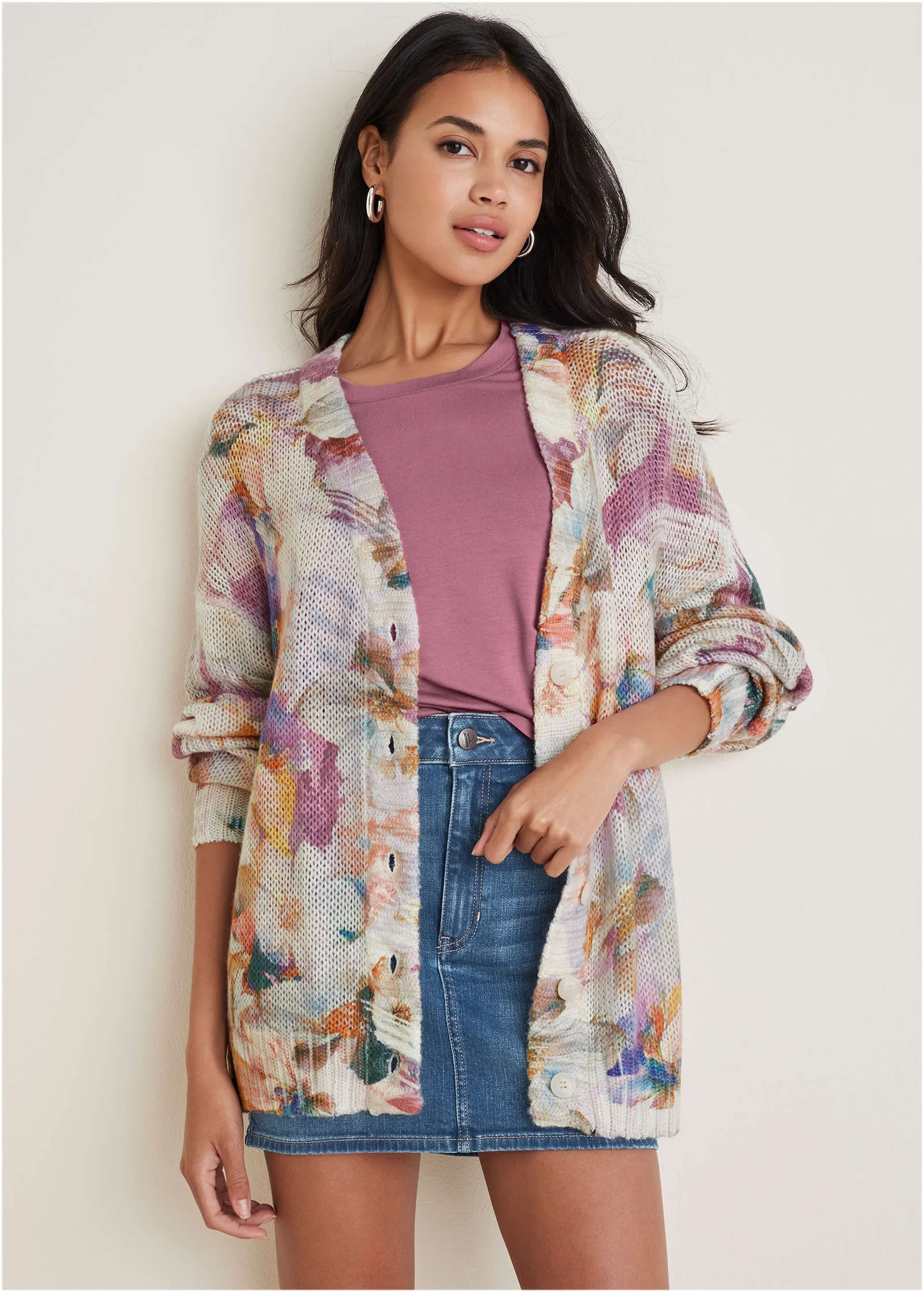 Light Weight Cardigan - Digital Wildflowers