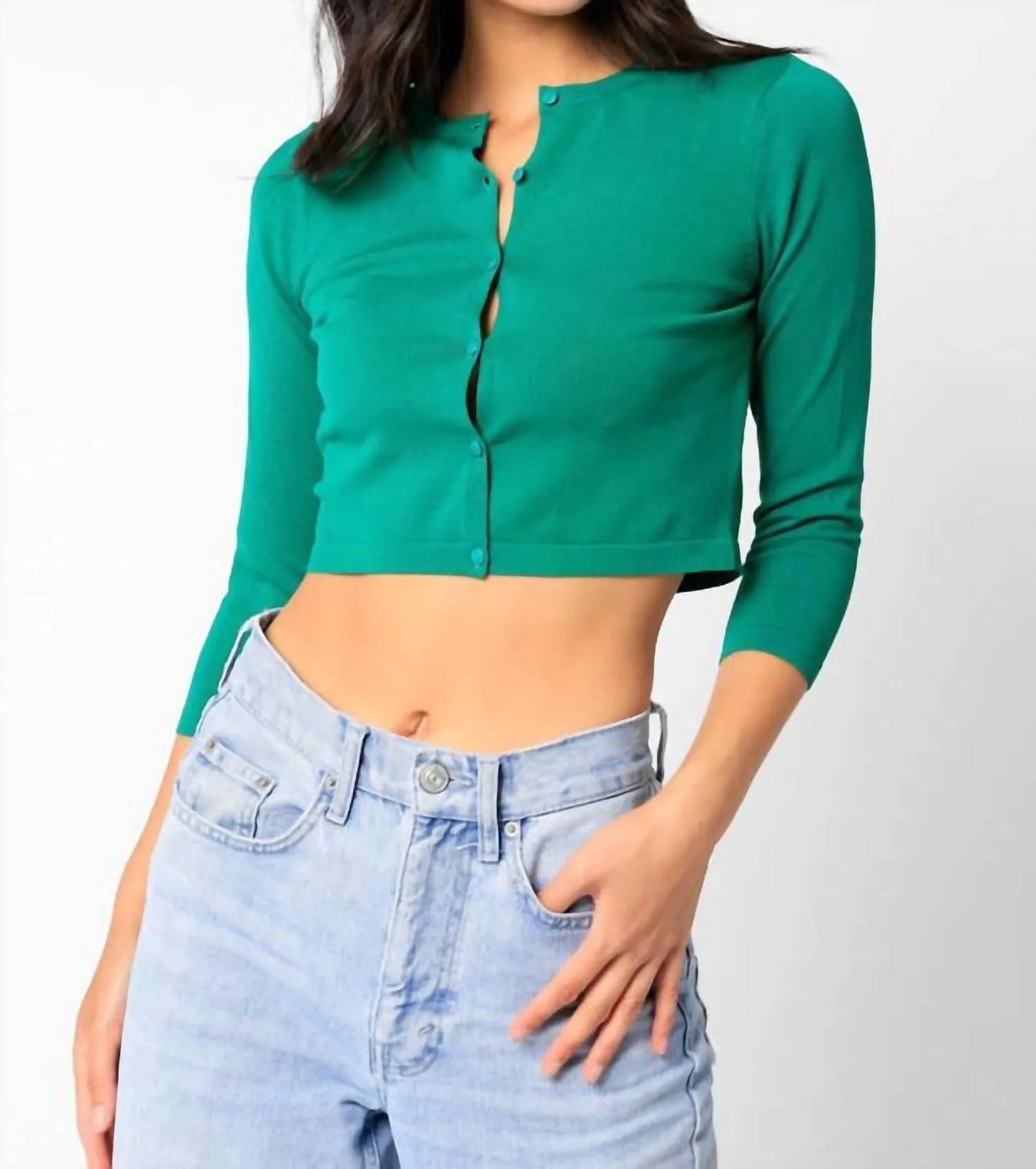 Lisa Cropped Cardigan in Green