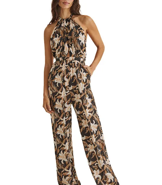 Long Printed Halterneck Jumpsuit Brown