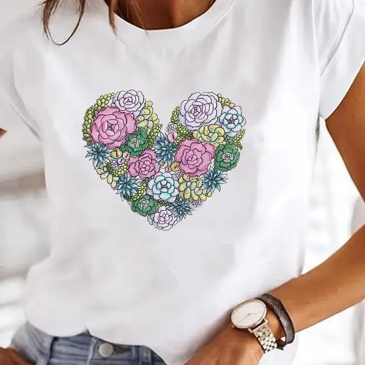 Love Heart Print Women’s Summer T-Shirt – 90s Casual Top