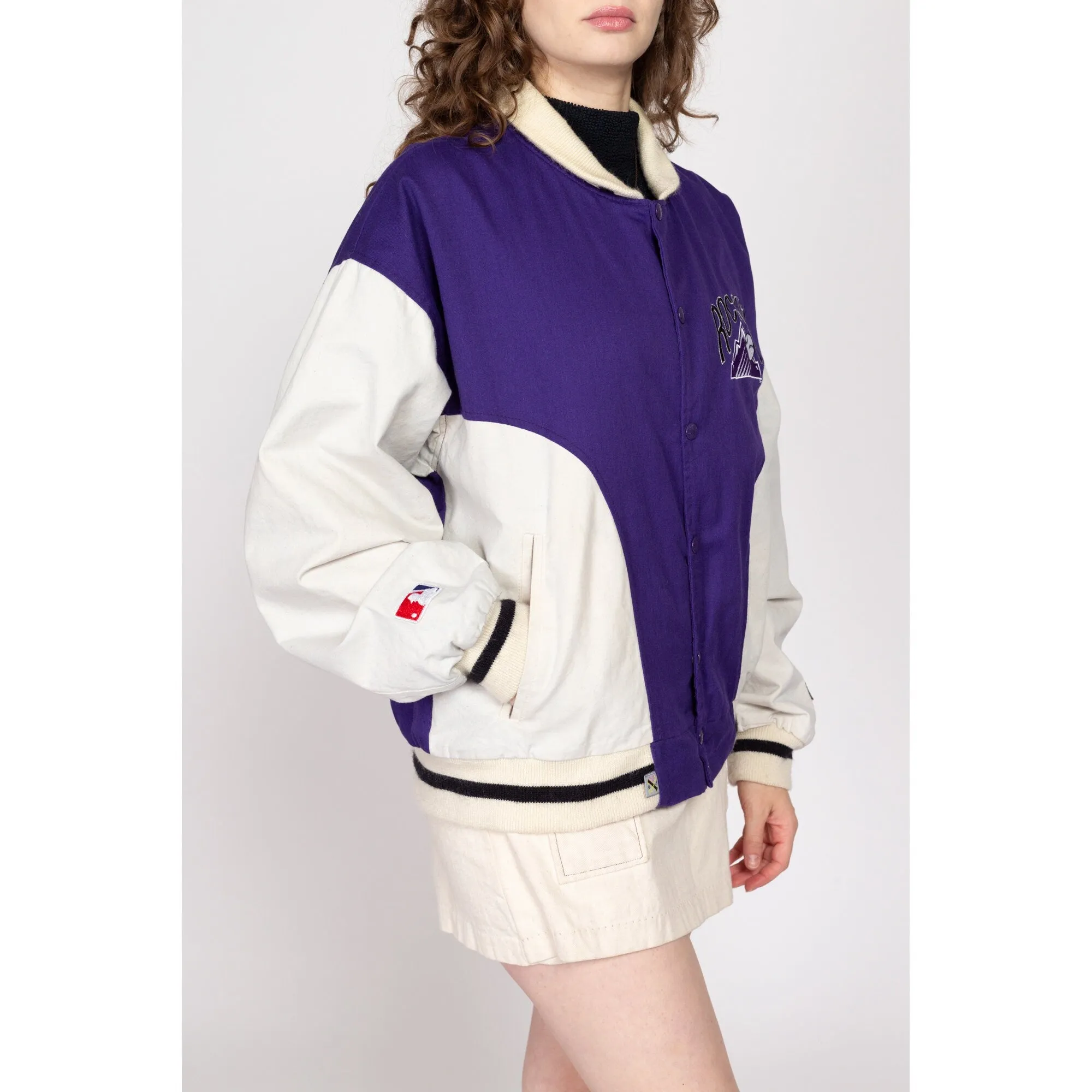 Lrg-XL 90 Colorado Rockies MLB Denim Varsity Jacket