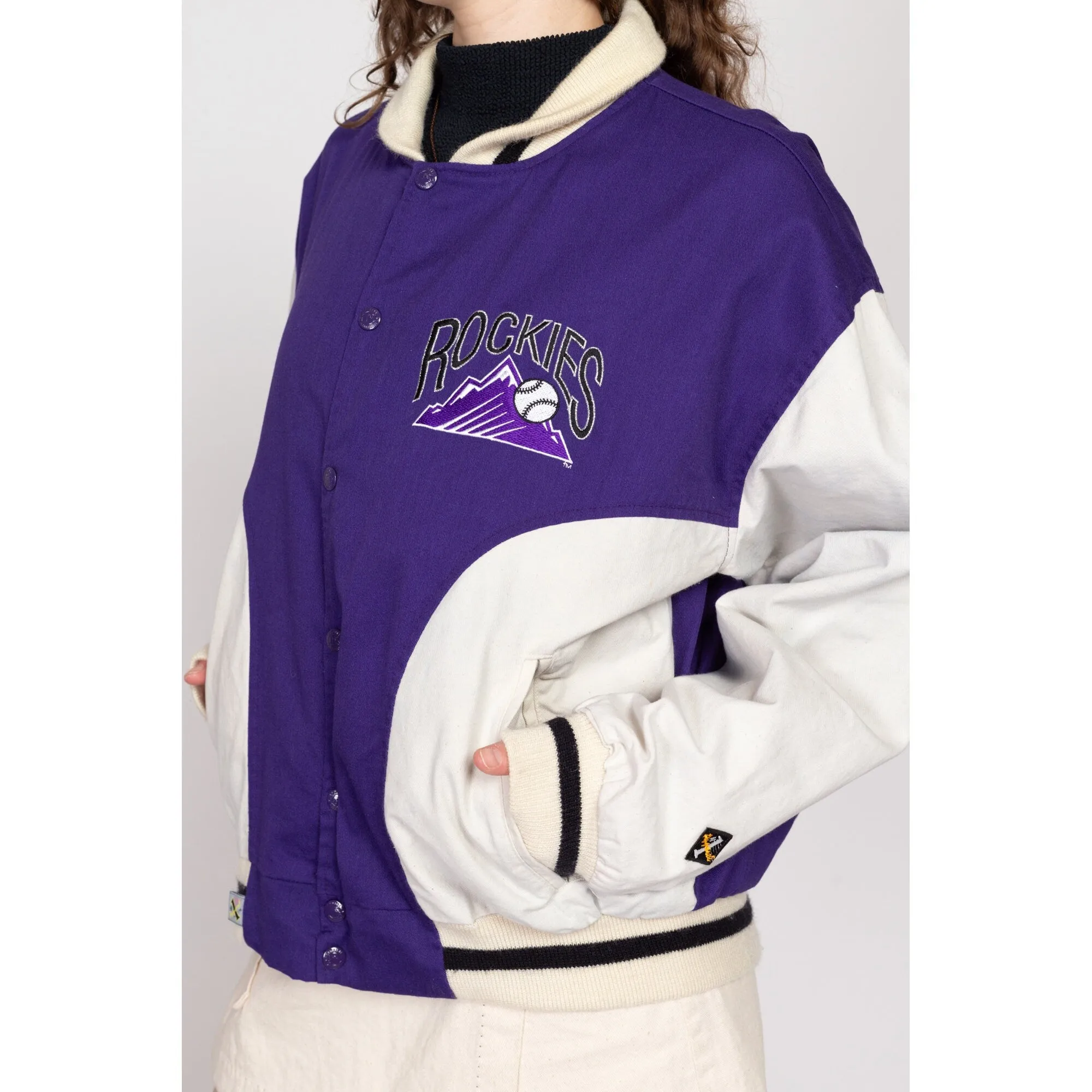 Lrg-XL 90 Colorado Rockies MLB Denim Varsity Jacket