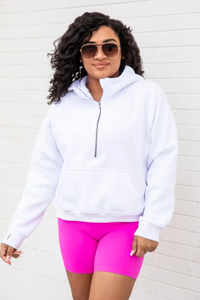 Making It Look Easy White Ribbed Shoulder Quarter Zip Pullover FINAL SALE