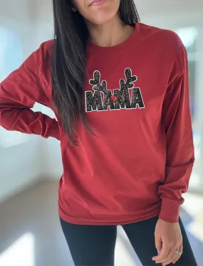 Mama Reindeer Sequins Patch Long Sleeve Comfort Tee