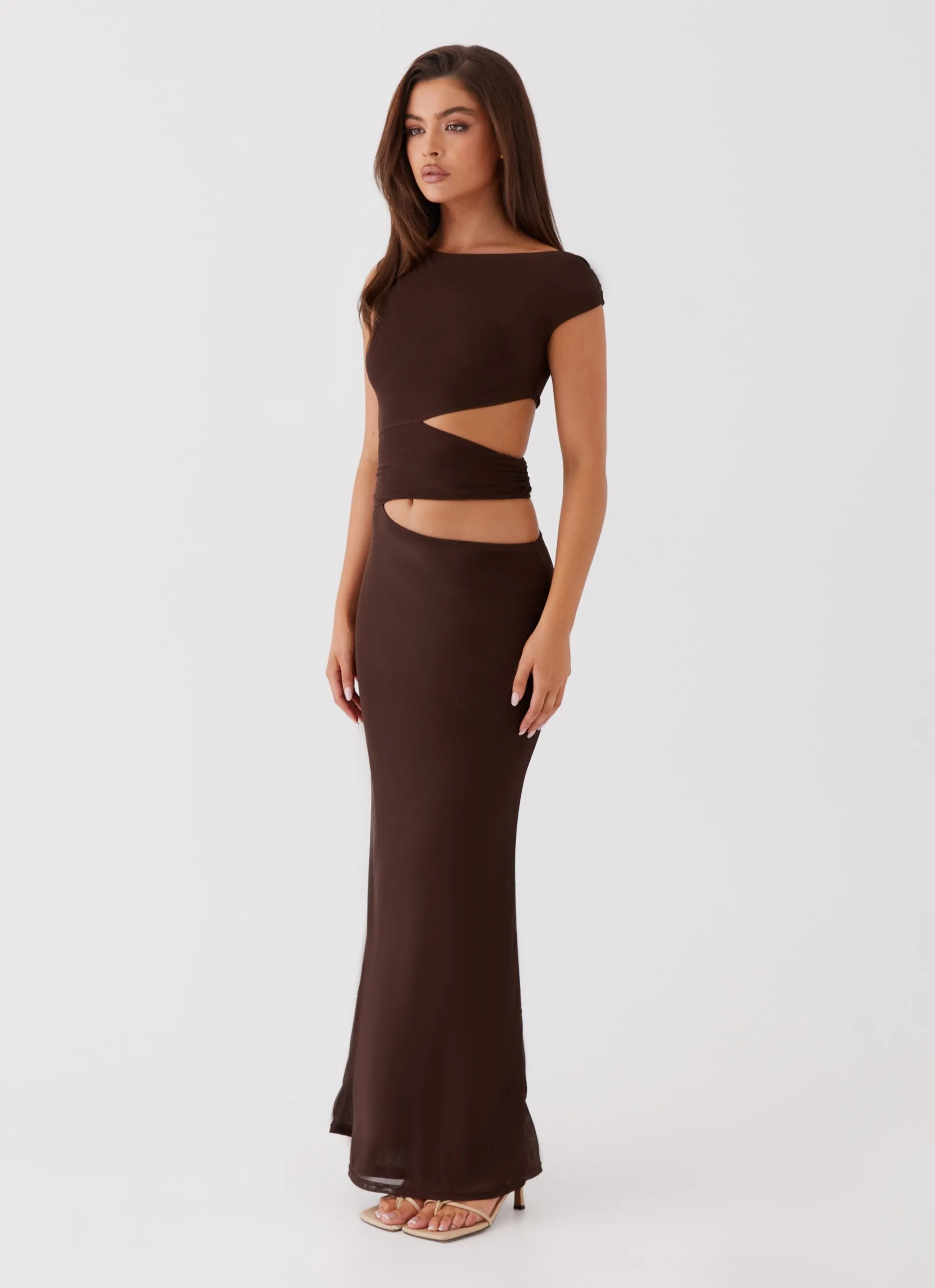 Margot One Shoulder Maxi Dress - Chocolate