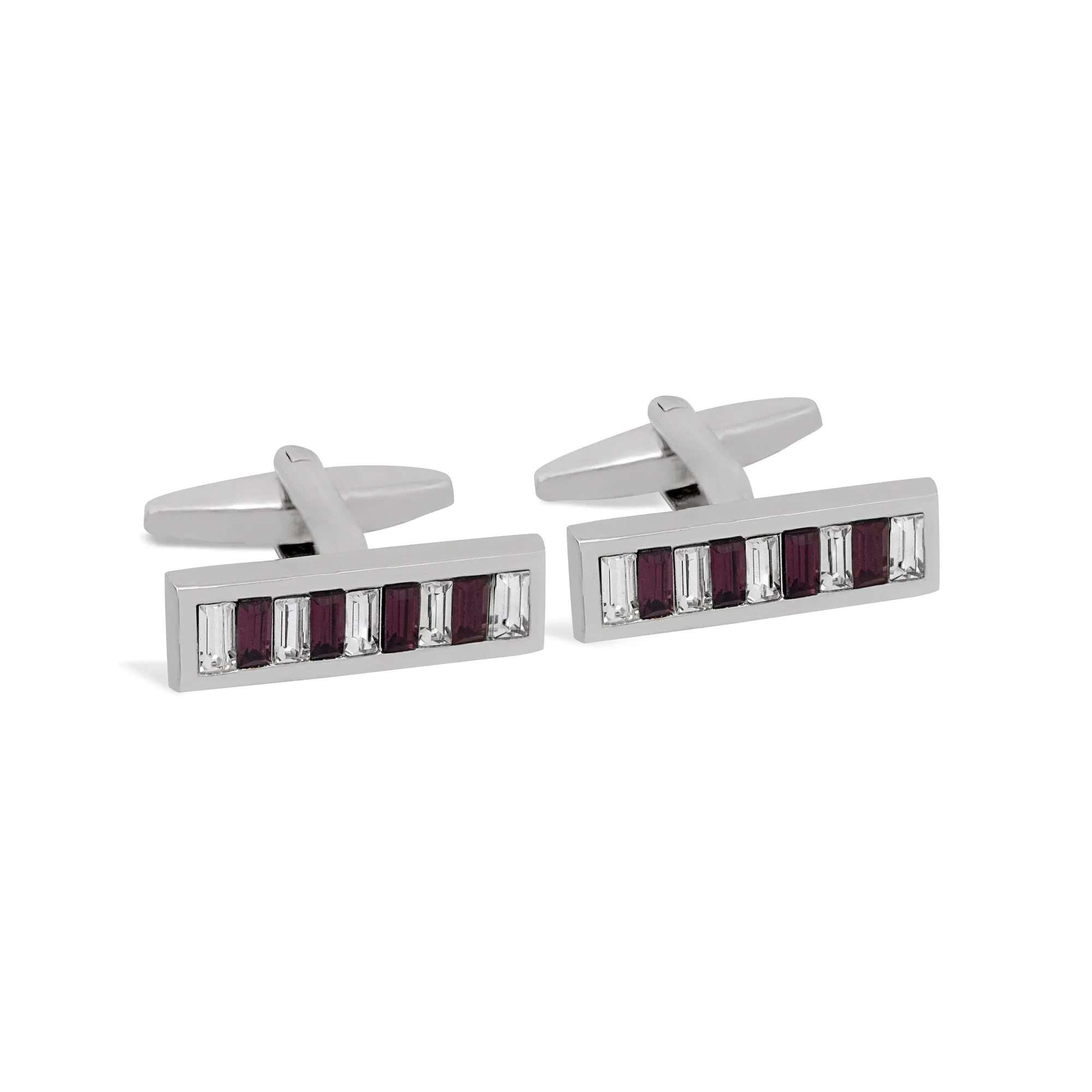 MarZthomson Bar Shape White and Purple Crystals Cufflinks (Online Exclusive)