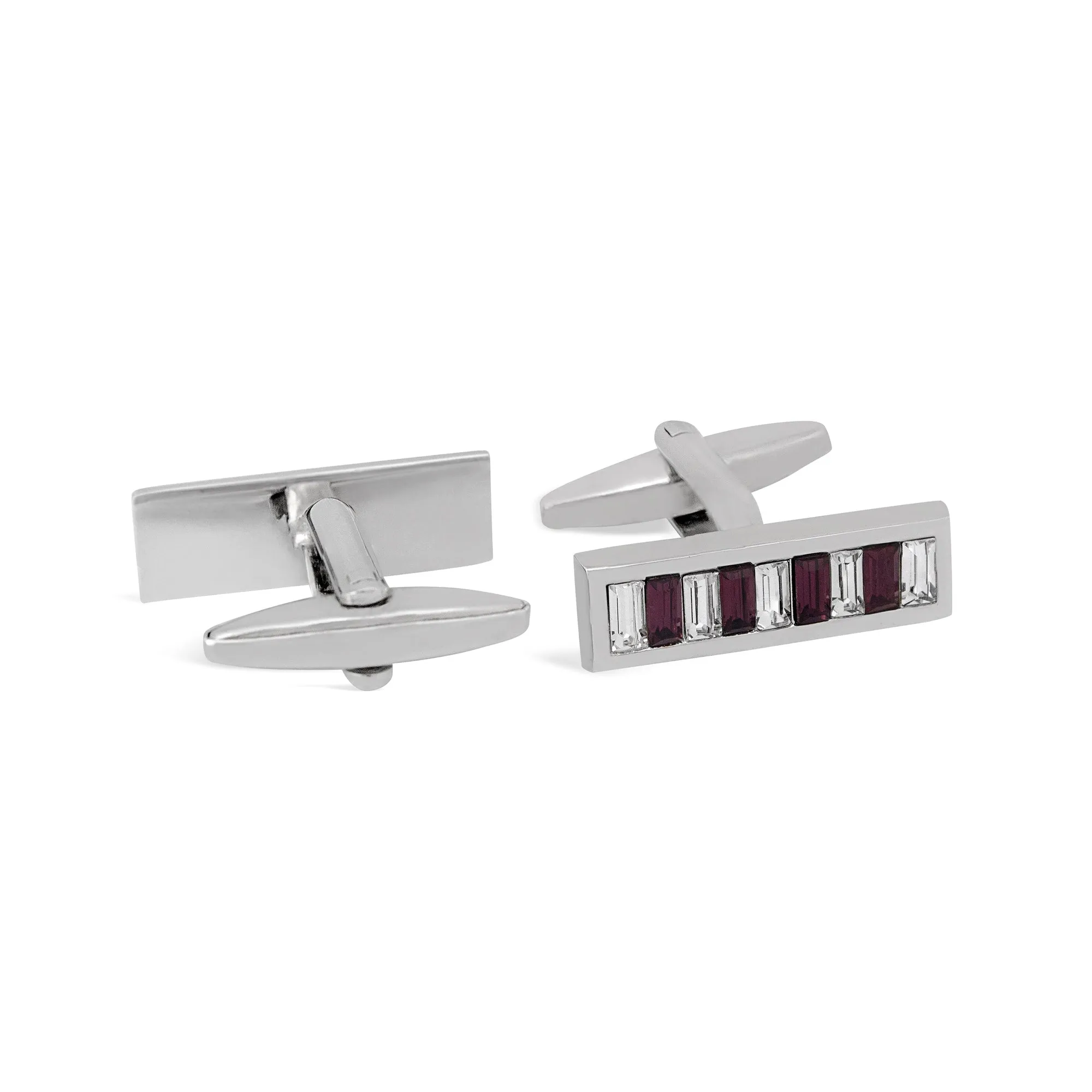 MarZthomson Bar Shape White and Purple Crystals Cufflinks (Online Exclusive)