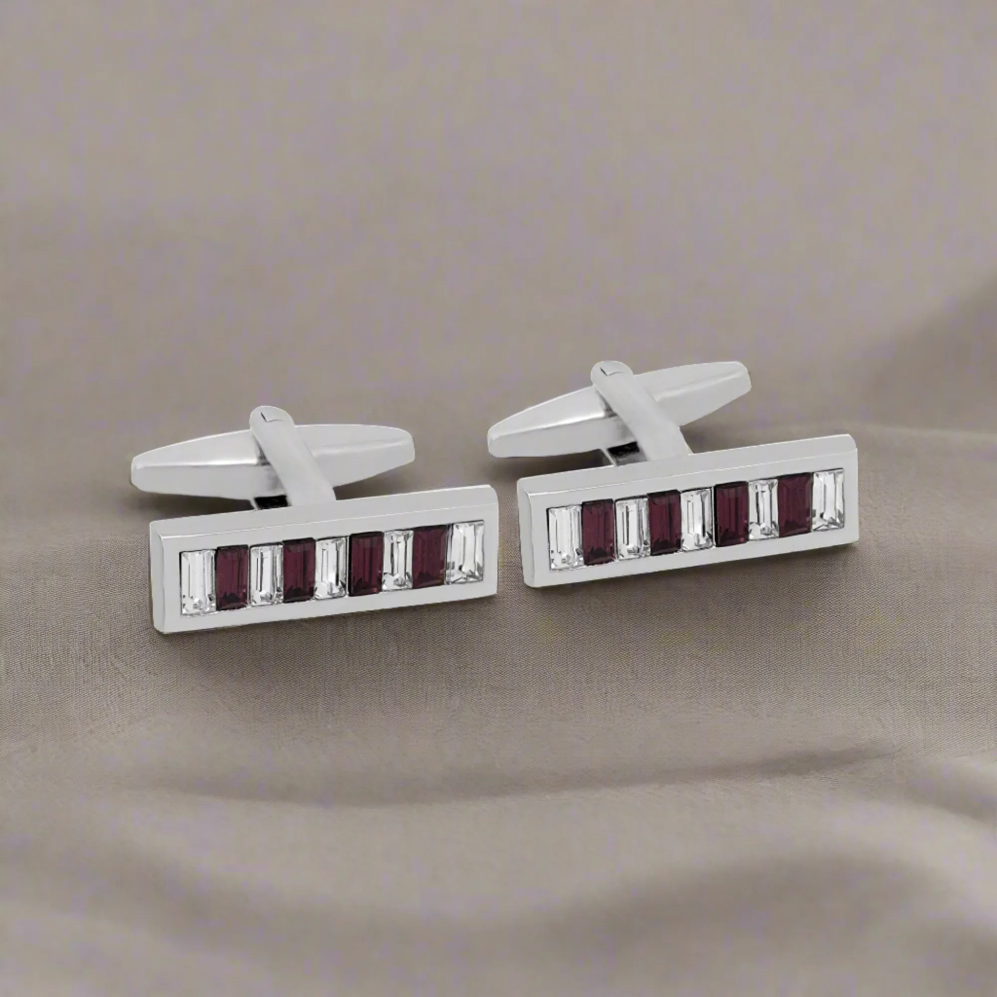 MarZthomson Bar Shape White and Purple Crystals Cufflinks (Online Exclusive)