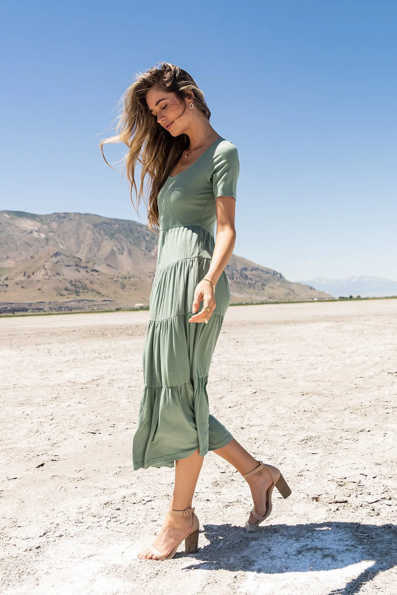 McKayla Tiered Dress in Sage - FINAL SALE