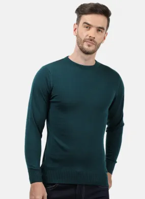 Men Bottle Green Solid Pullover