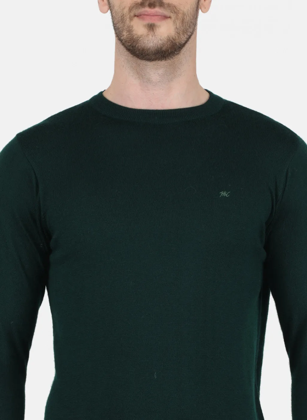 Men Dark Green Solid Pullover