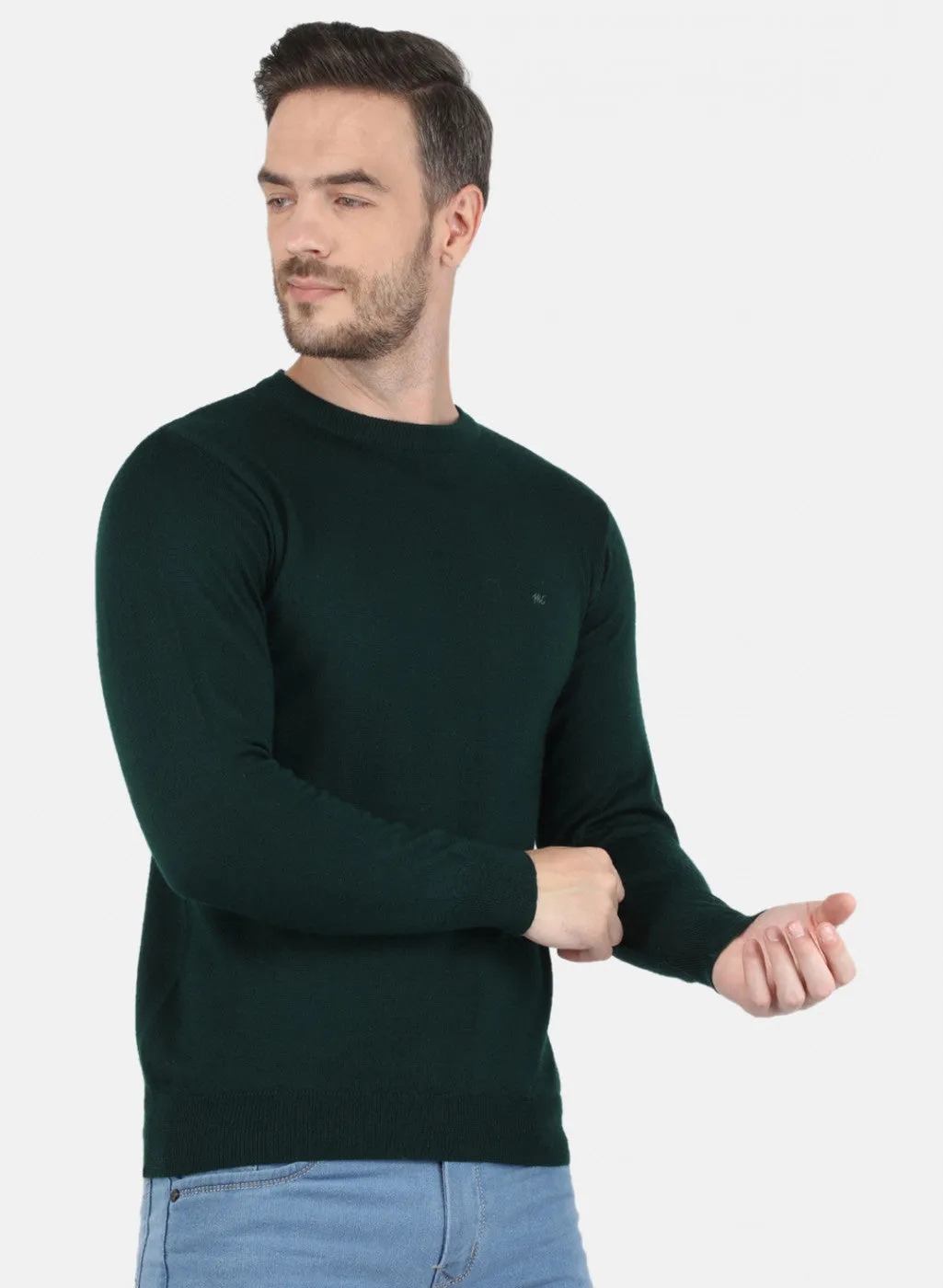 Men Dark Green Solid Pullover