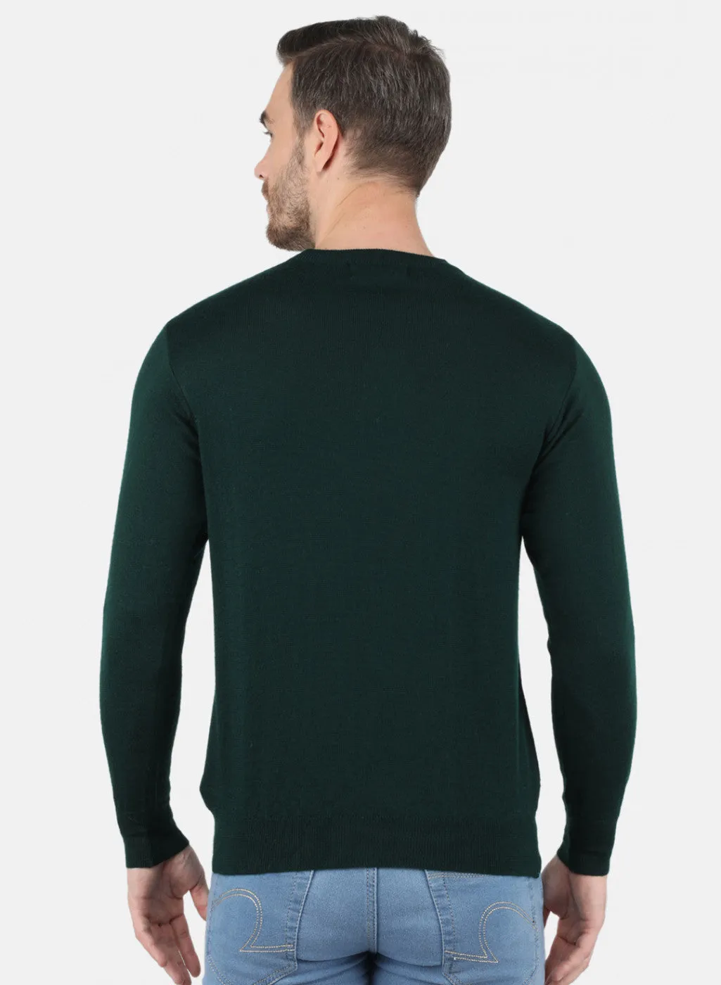 Men Dark Green Solid Pullover