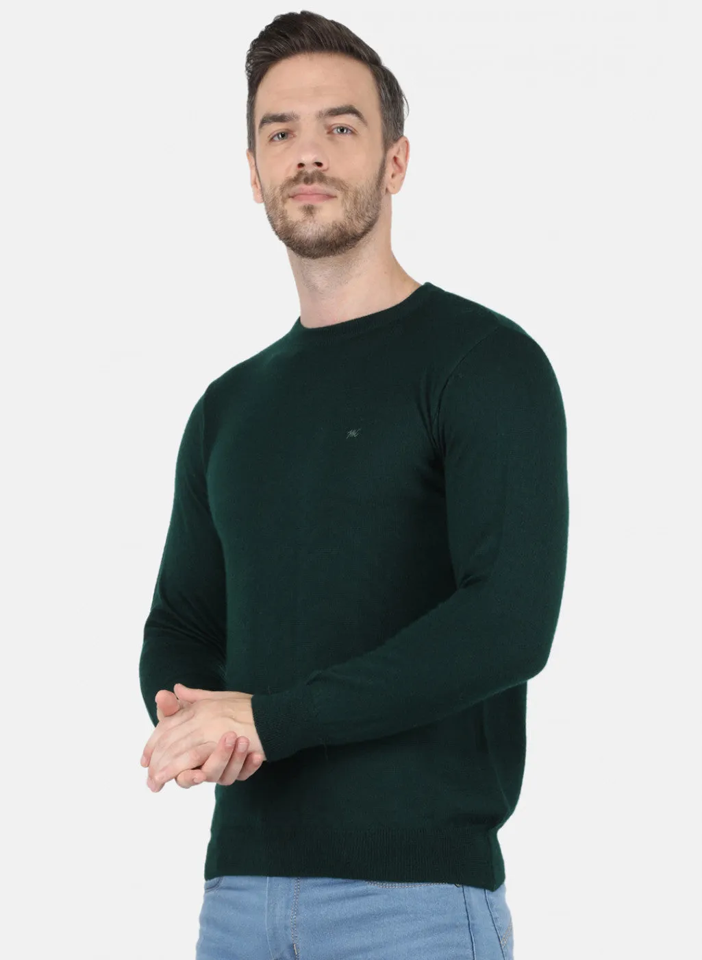 Men Dark Green Solid Pullover