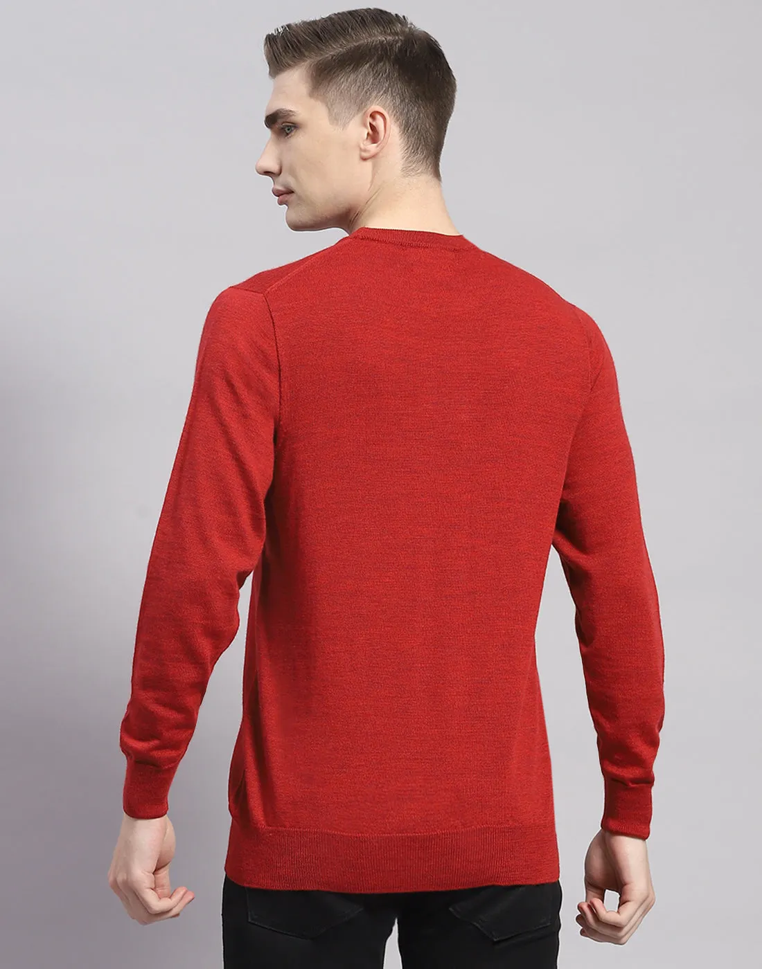 Men Maroon Solid Round Neck Full Sleeve Pullover