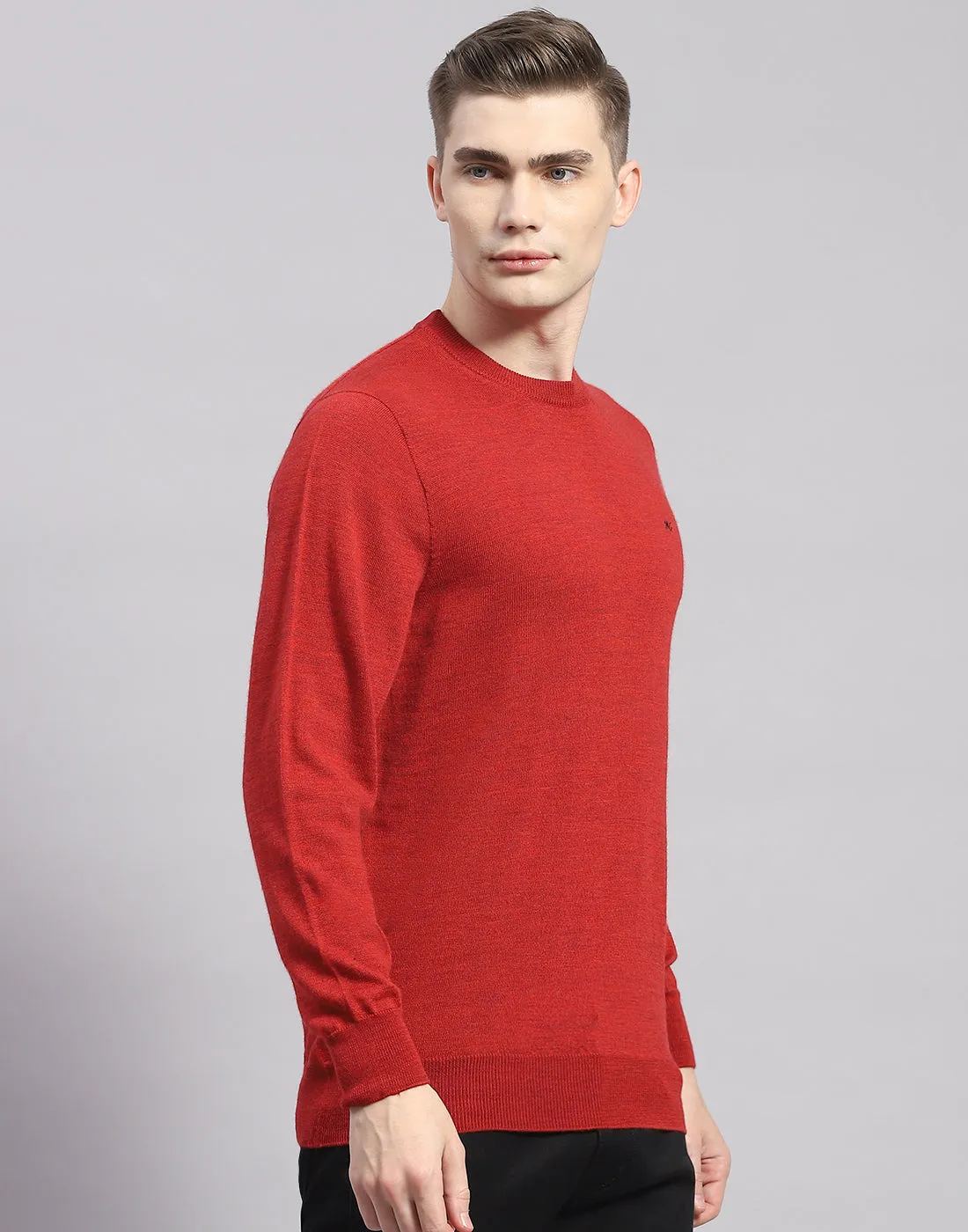 Men Maroon Solid Round Neck Full Sleeve Pullover