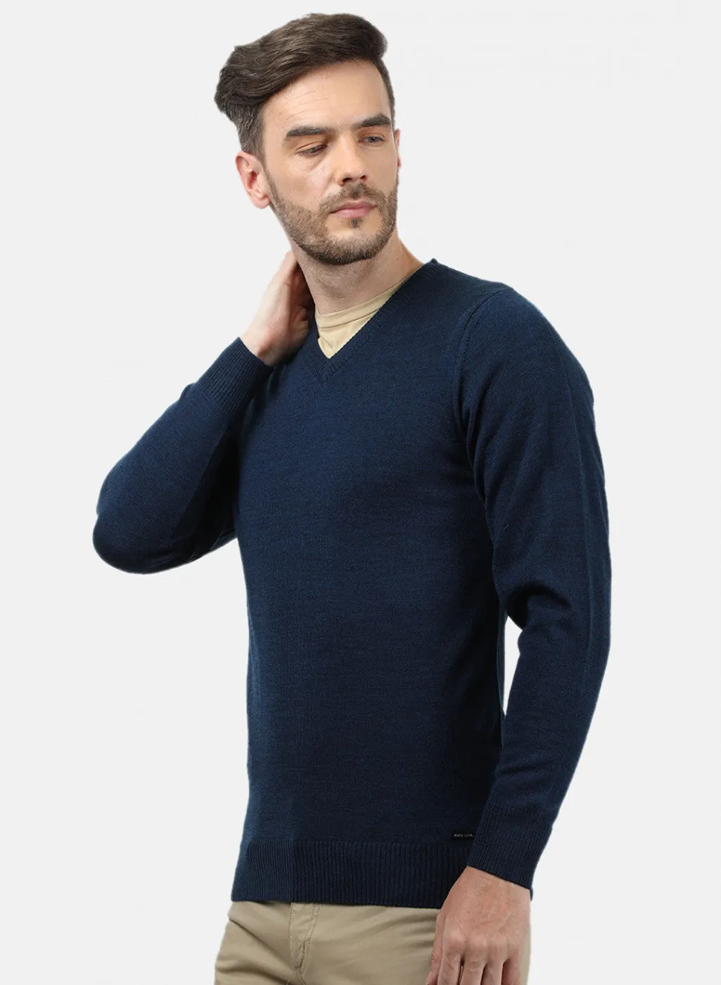 Men NAvy Blue Solid Pullover