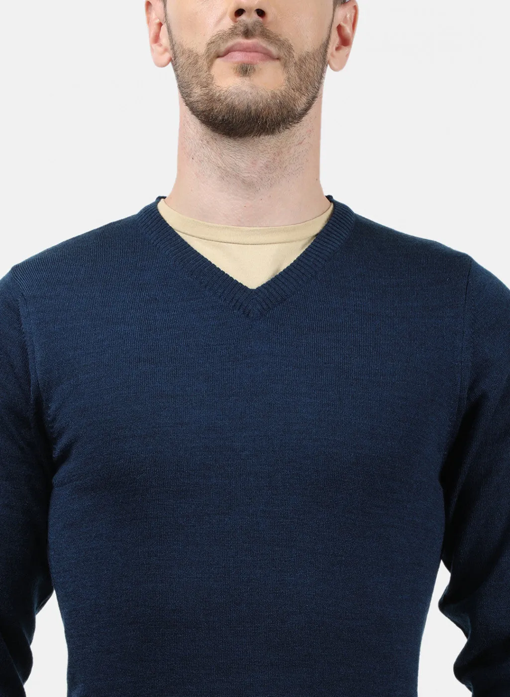 Men NAvy Blue Solid Pullover