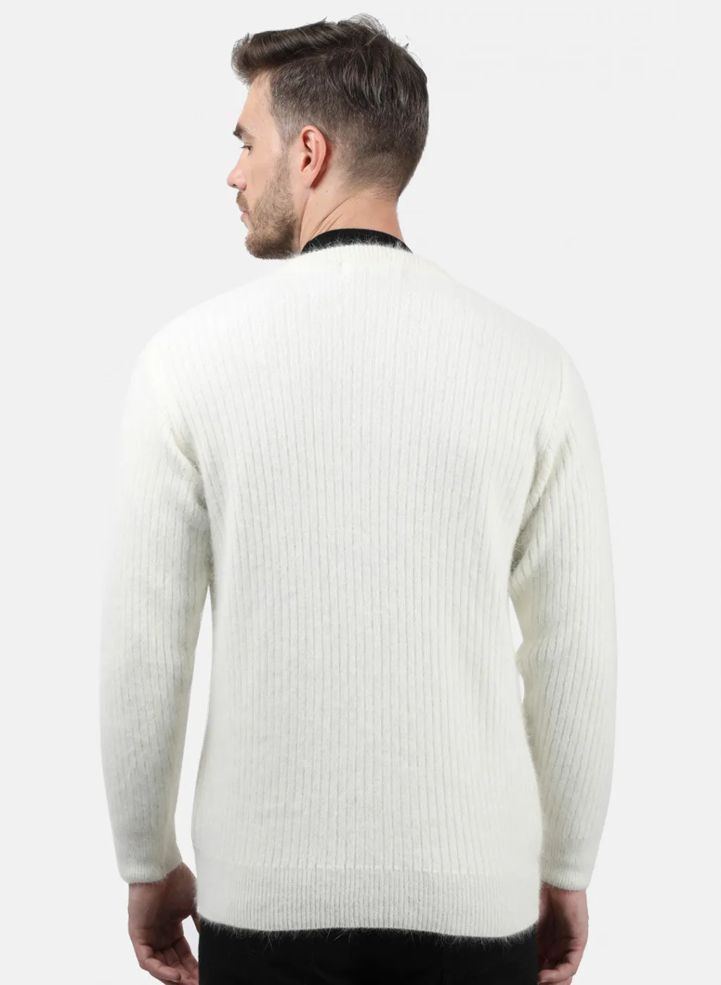 Men White Solid Pullover