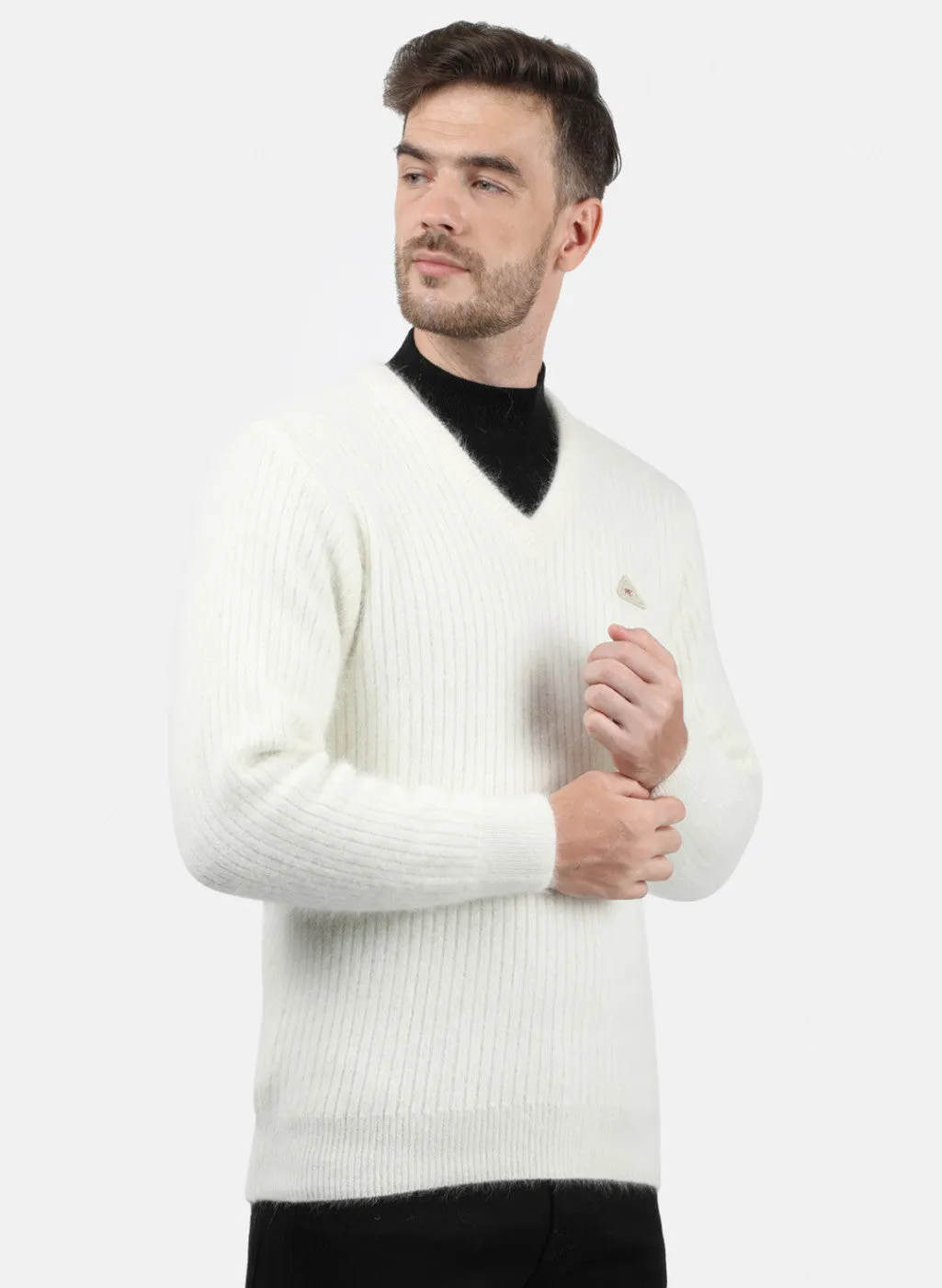 Men White Solid Pullover