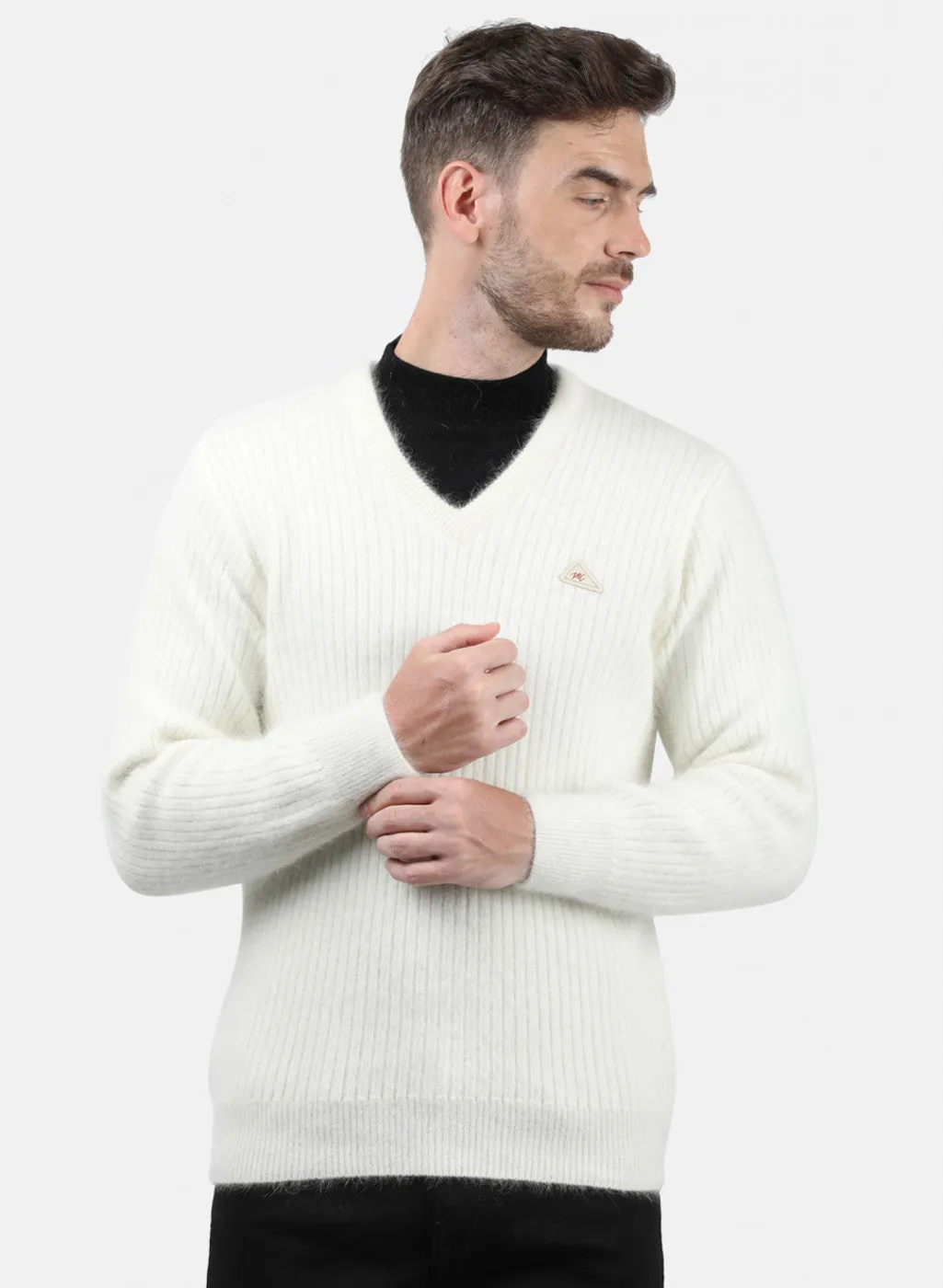 Men White Solid Pullover