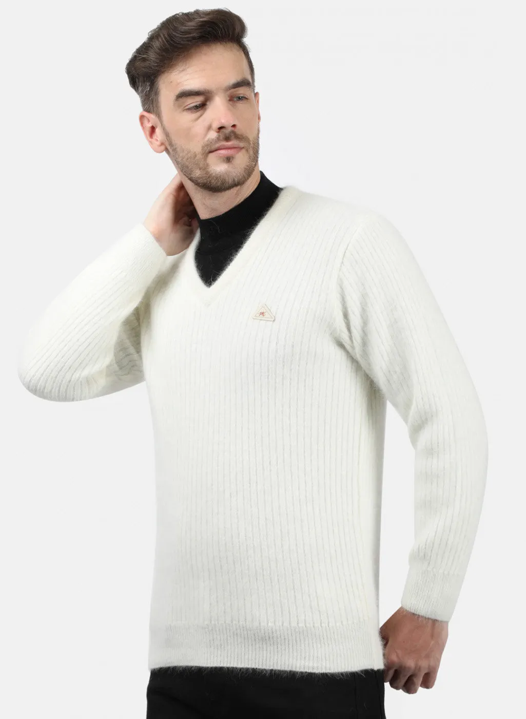 Men White Solid Pullover