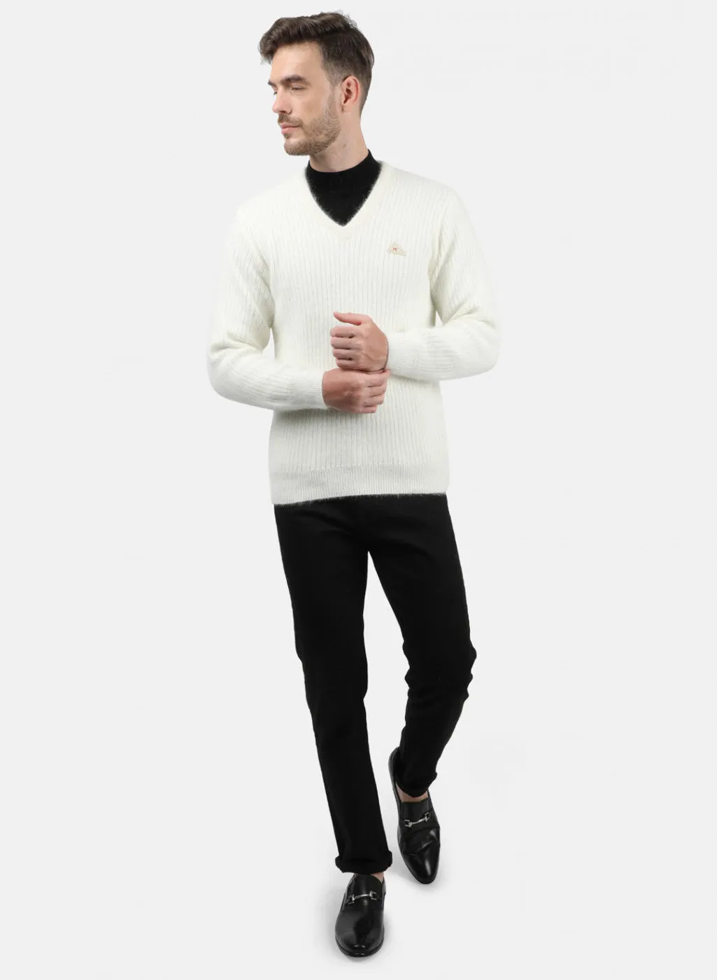 Men White Solid Pullover