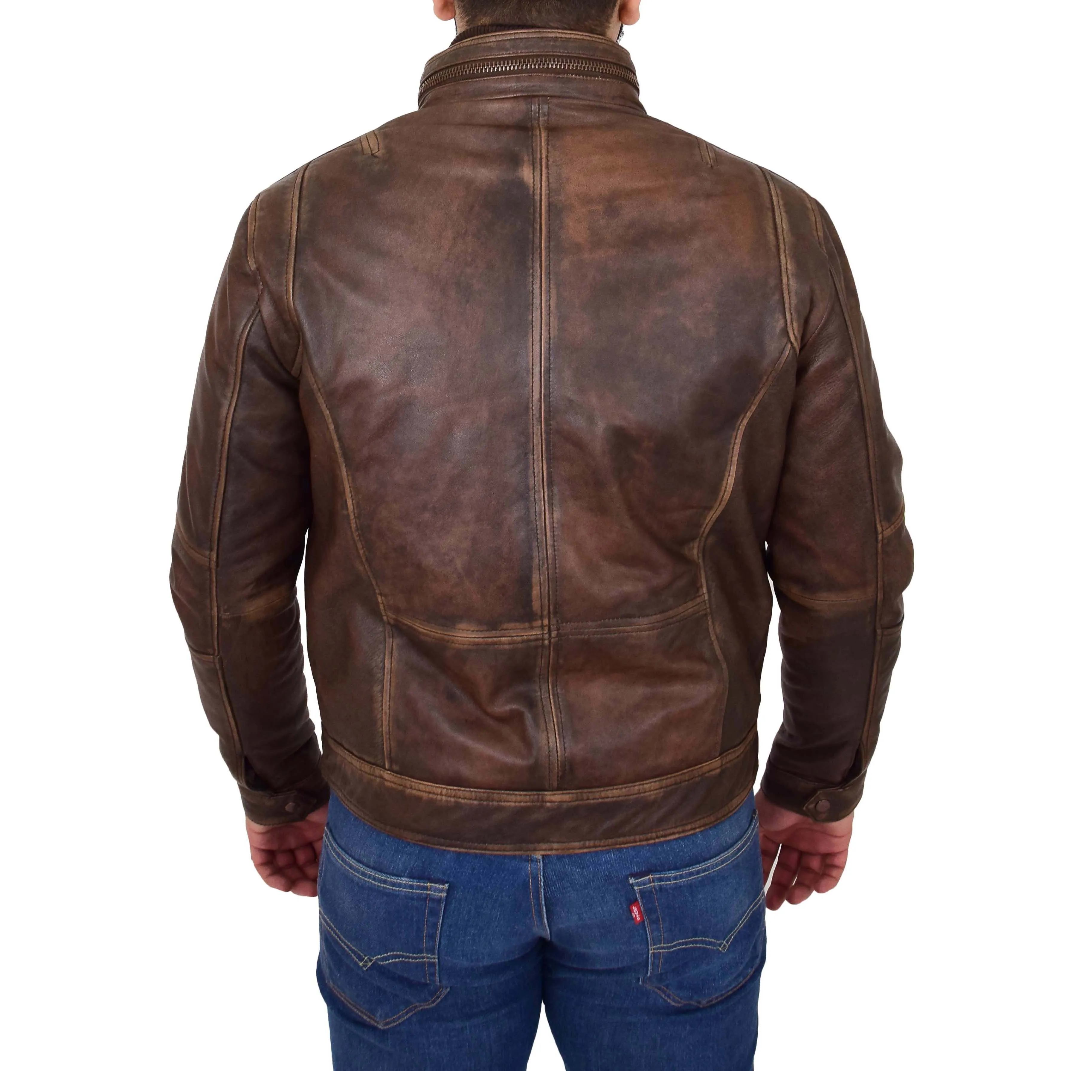 Mens Biker Leather Jacket Rugged Style Mario Rust