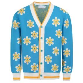 Men's blue jacquard vintage knit cardigan sweater