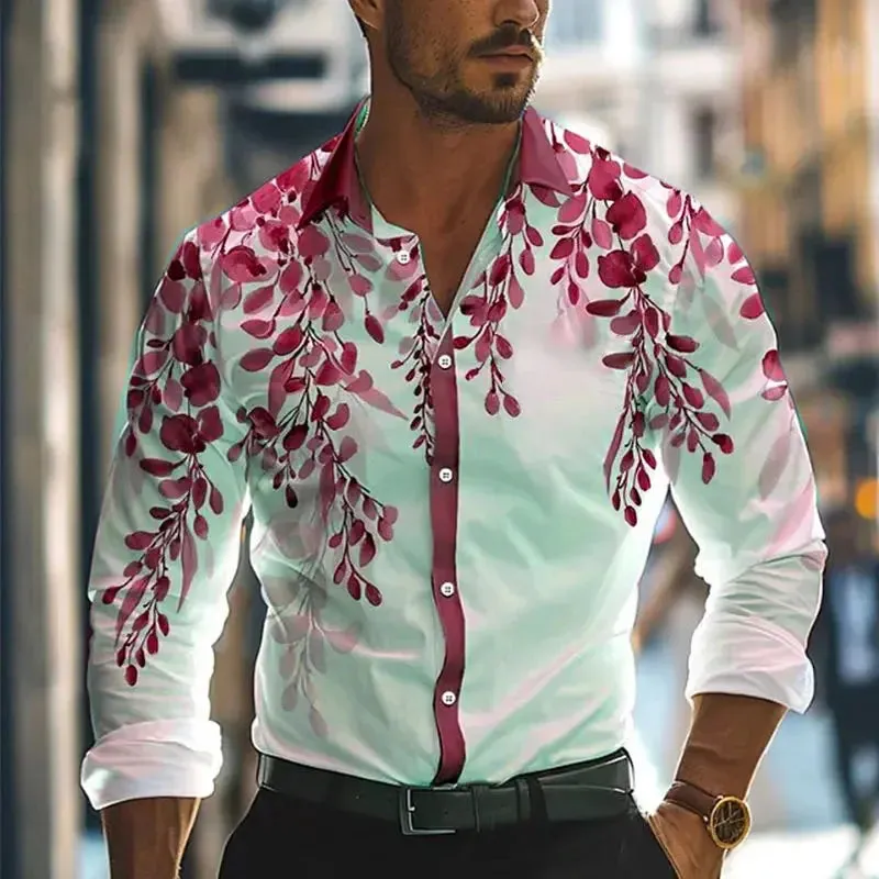 Men's Business Casual 3D Printed Shirt Work Daily Wear Streetwear Spring Summer Lapel XS-6XL Long Sleeve Stretch Fabric Shirt