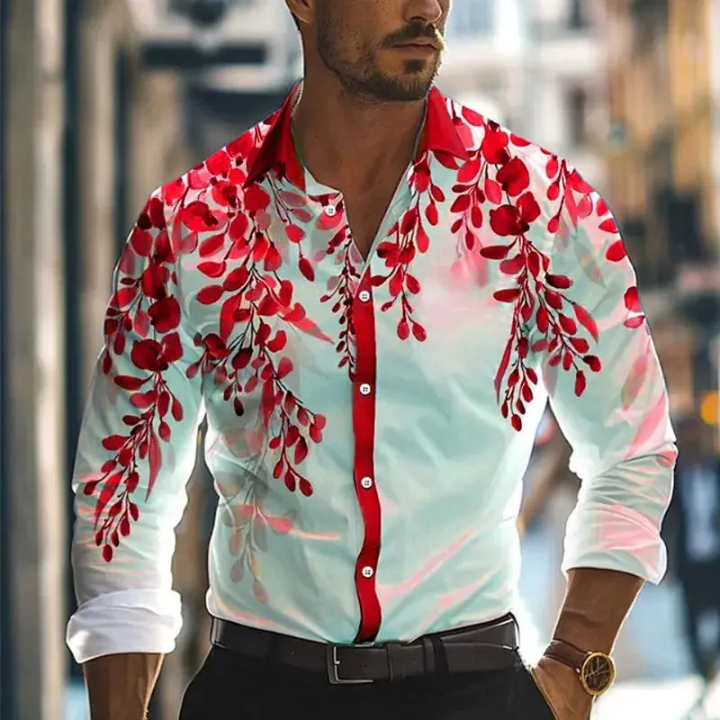 Men's Business Casual 3D Printed Shirt Work Daily Wear Streetwear Spring Summer Lapel XS-6XL Long Sleeve Stretch Fabric Shirt