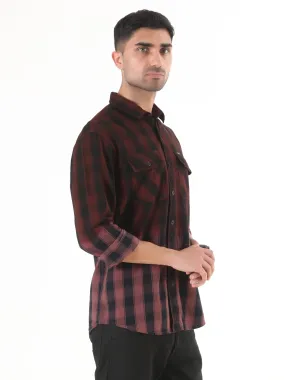 Men's Casual Full Sleeve Shirt - Maroon Black Multi-Color Check