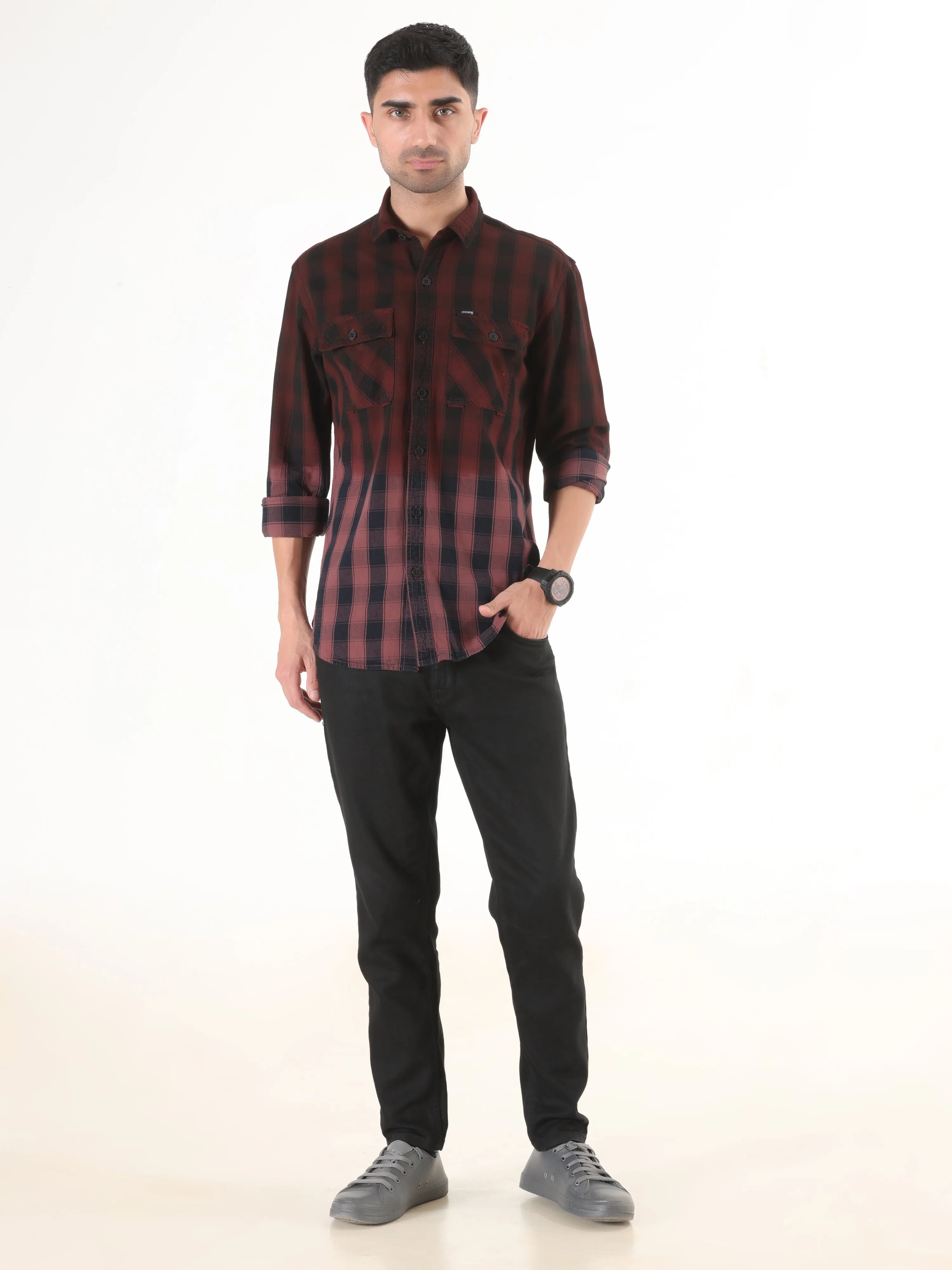 Men's Casual Full Sleeve Shirt - Maroon Black Multi-Color Check