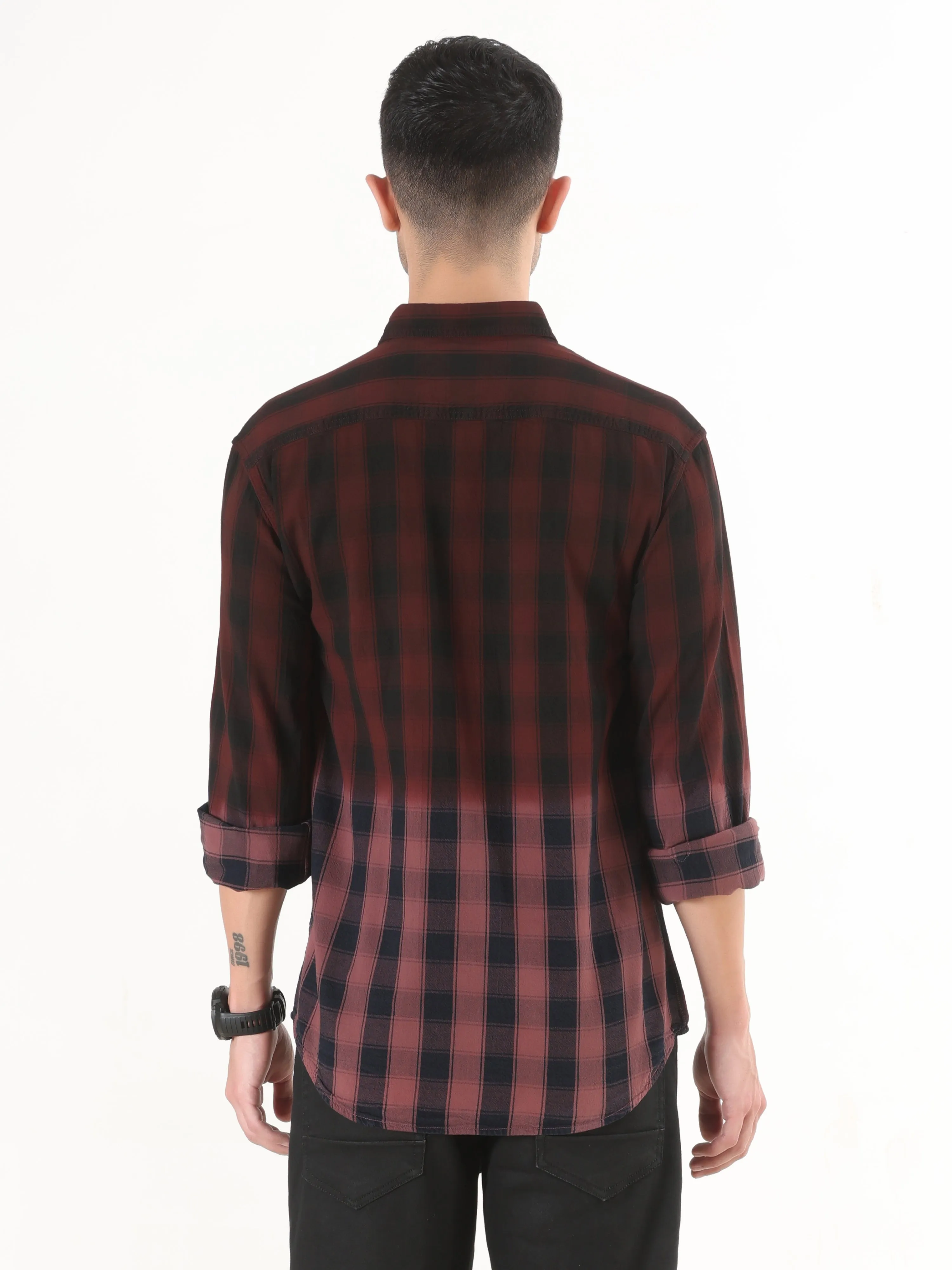 Men's Casual Full Sleeve Shirt - Maroon Black Multi-Color Check