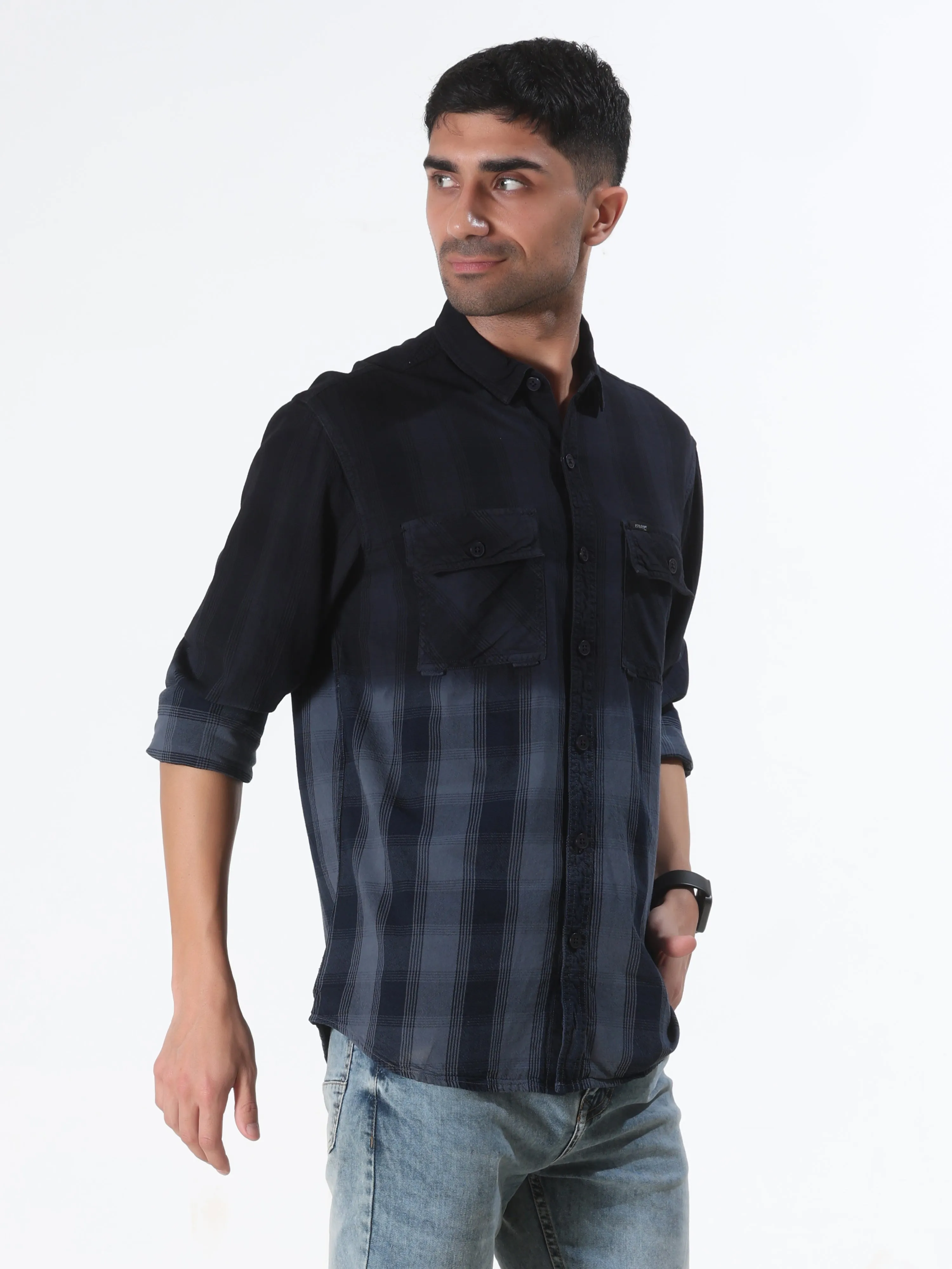 Men's Full Sleeve Casual Shirt - Grey with Black Multi-Color Stripes