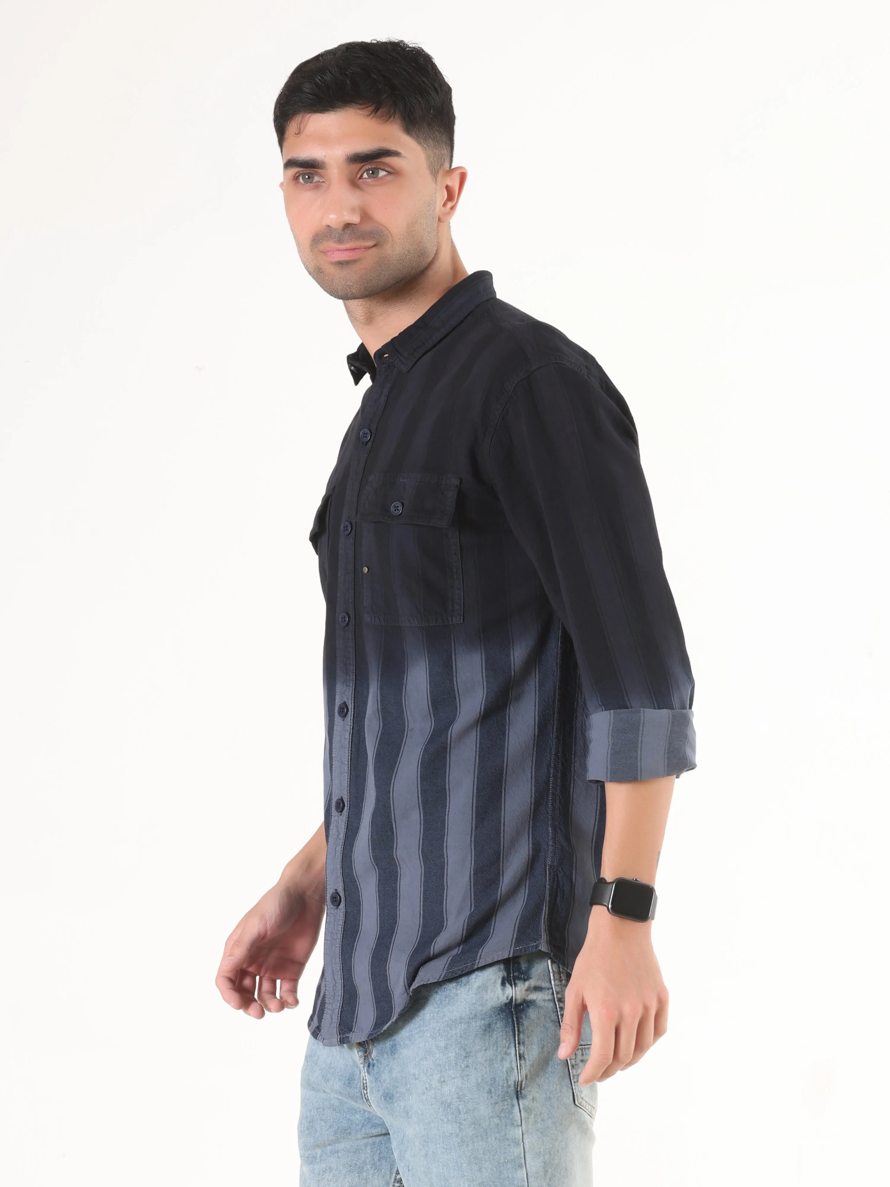 Men's Full Sleeve Casual Shirt - White with Black Multi-Color Stripes