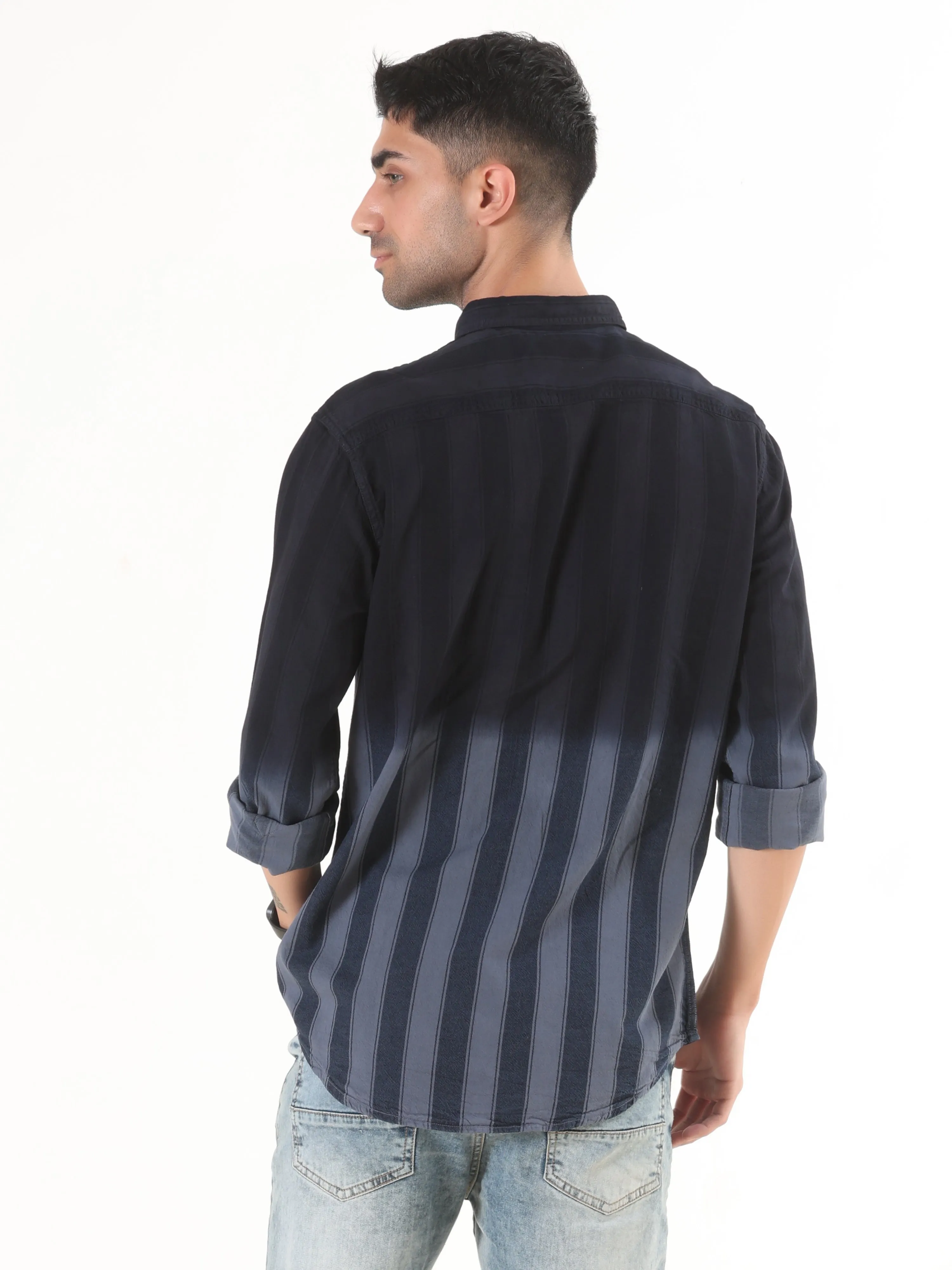 Men's Full Sleeve Casual Shirt - White with Black Multi-Color Stripes