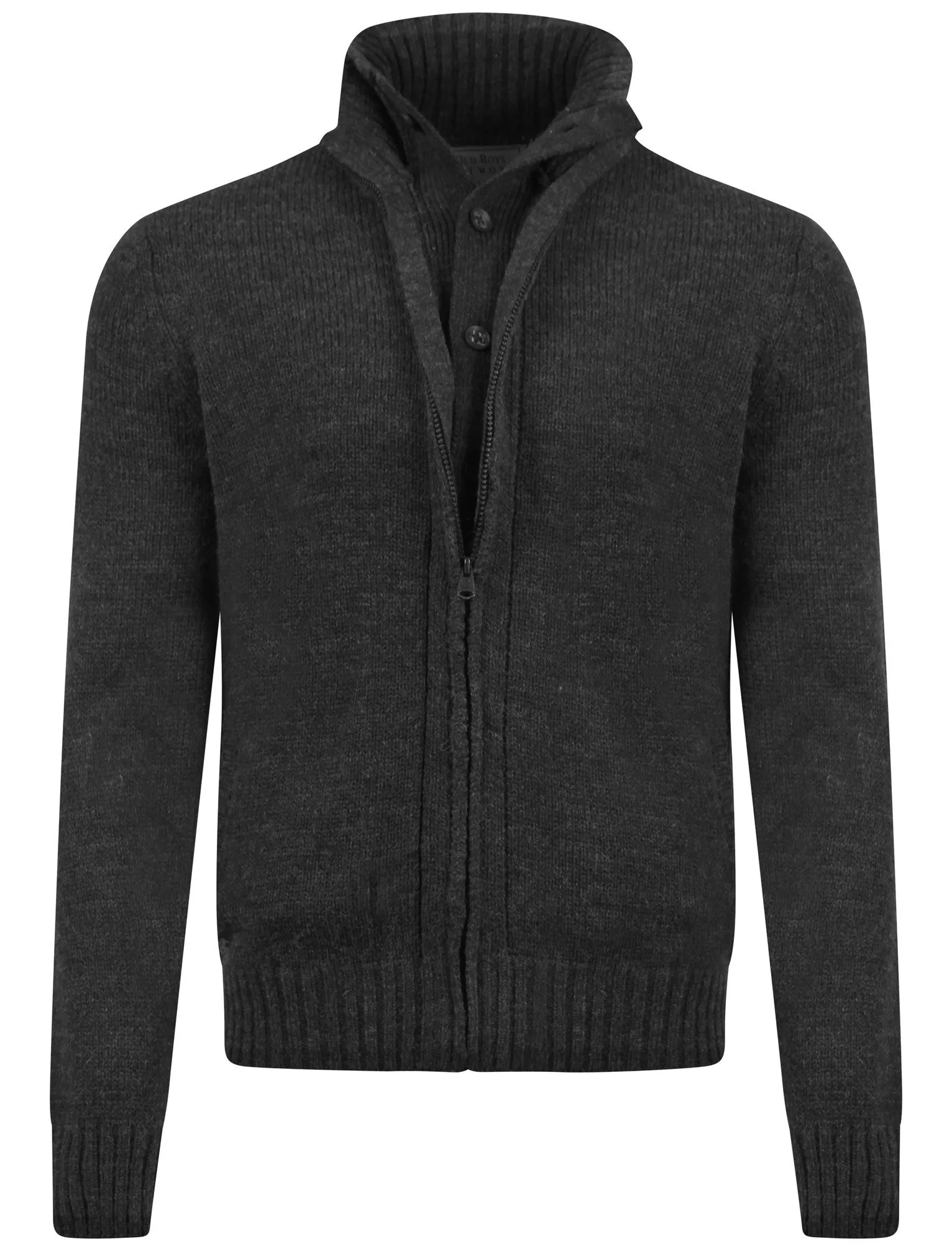 Men's mock double layer zipped charcoal cardigan - Old Boys Network