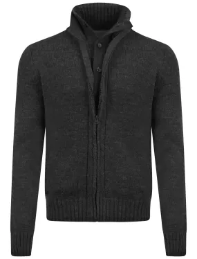 Men's mock double layer zipped charcoal cardigan - Old Boys Network