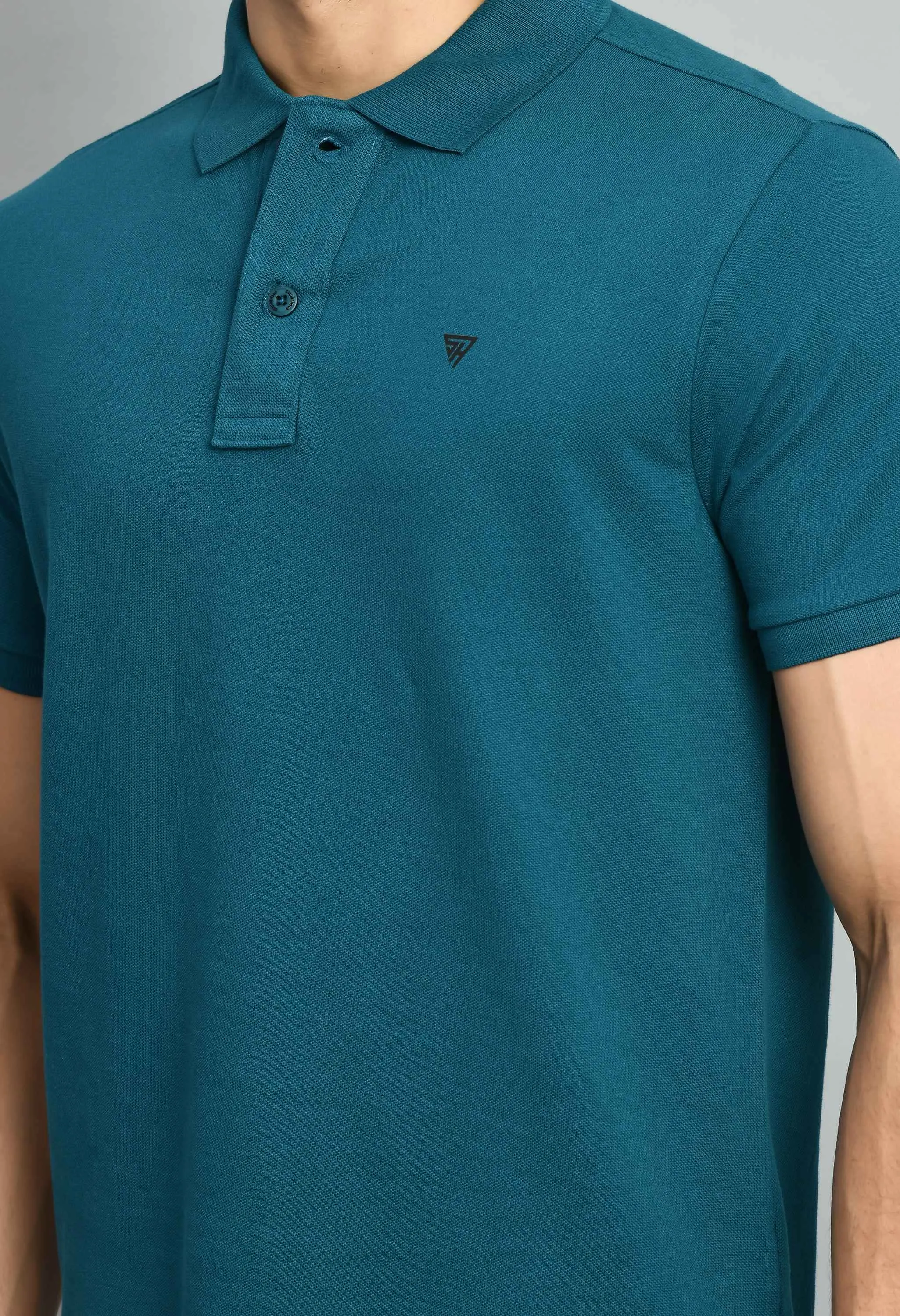 Men's Solid Tint Blue Polo Collar T-Shirt