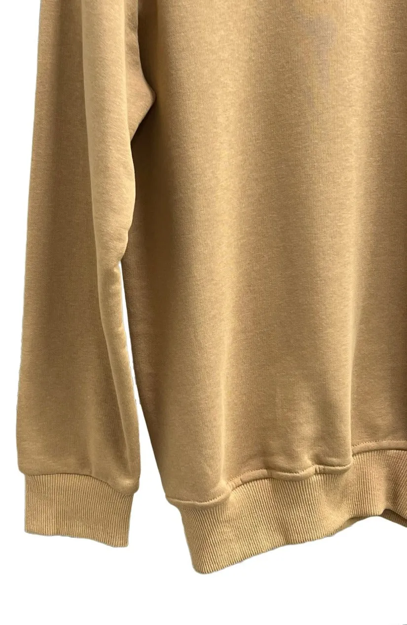 Men's Tan Sweatshirt light Blende Long Sleeves Crewneck Fleece