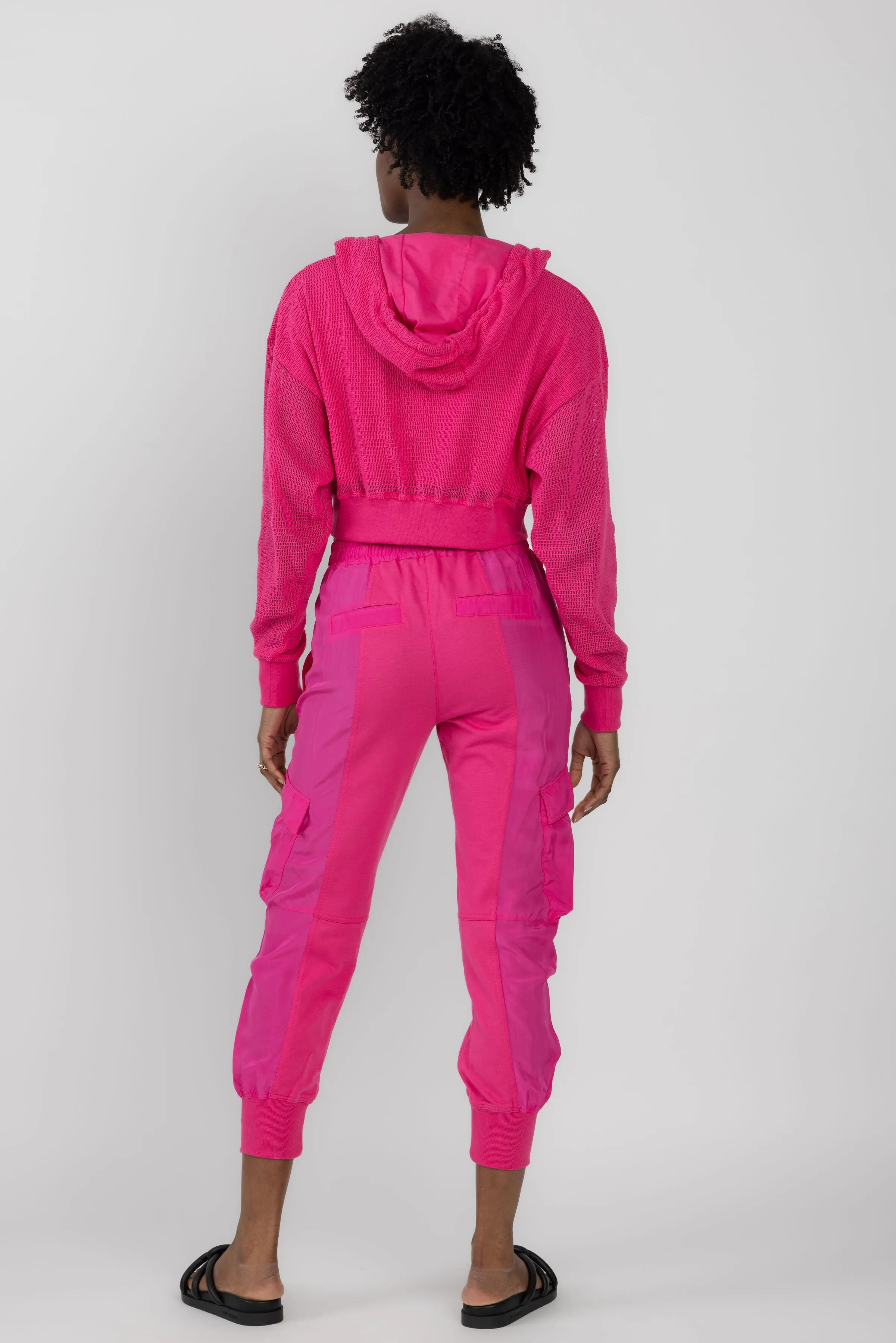 Mesh Zip Hoodie in Fucsia