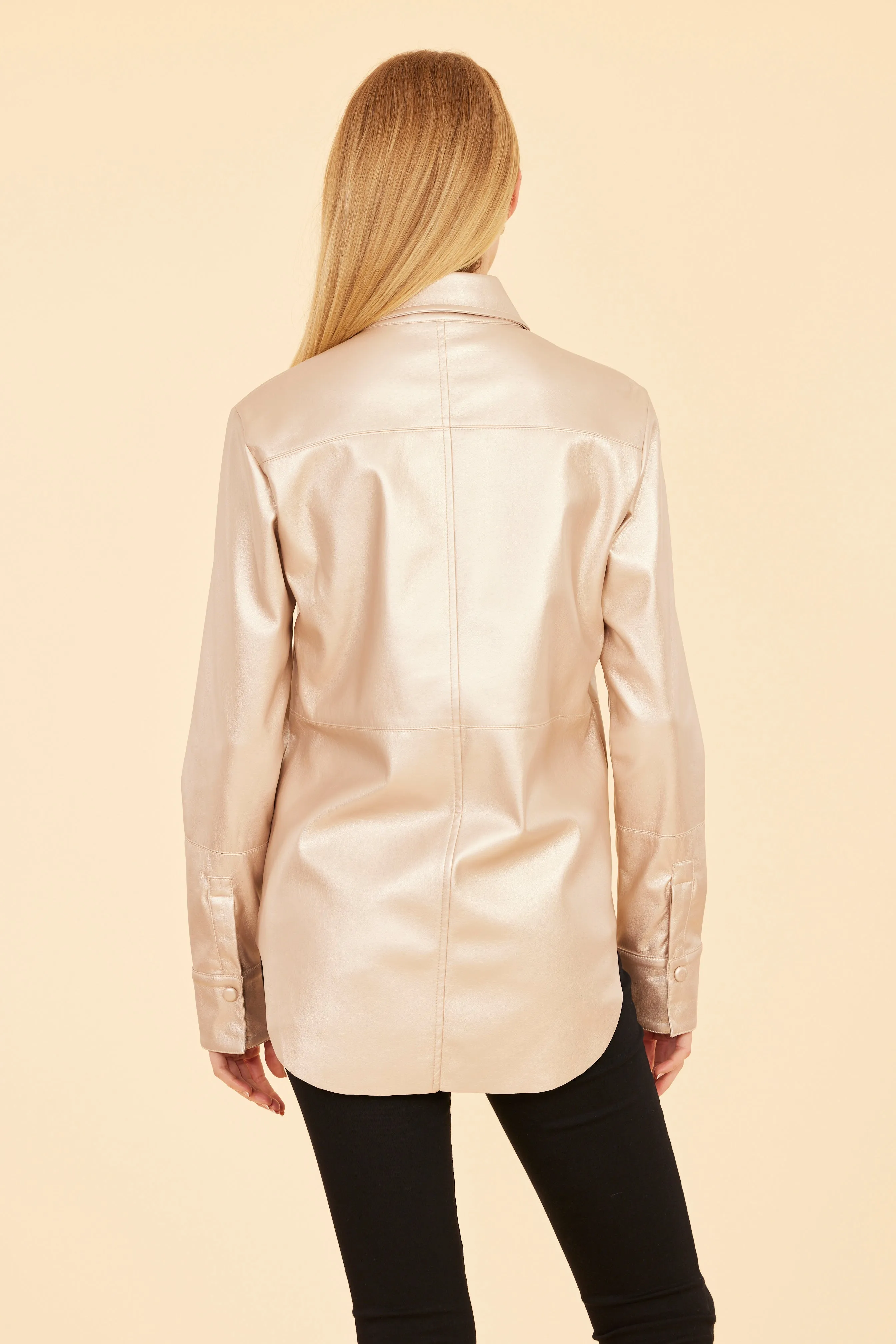 Metallic Faux Leather Button-Up Shirt