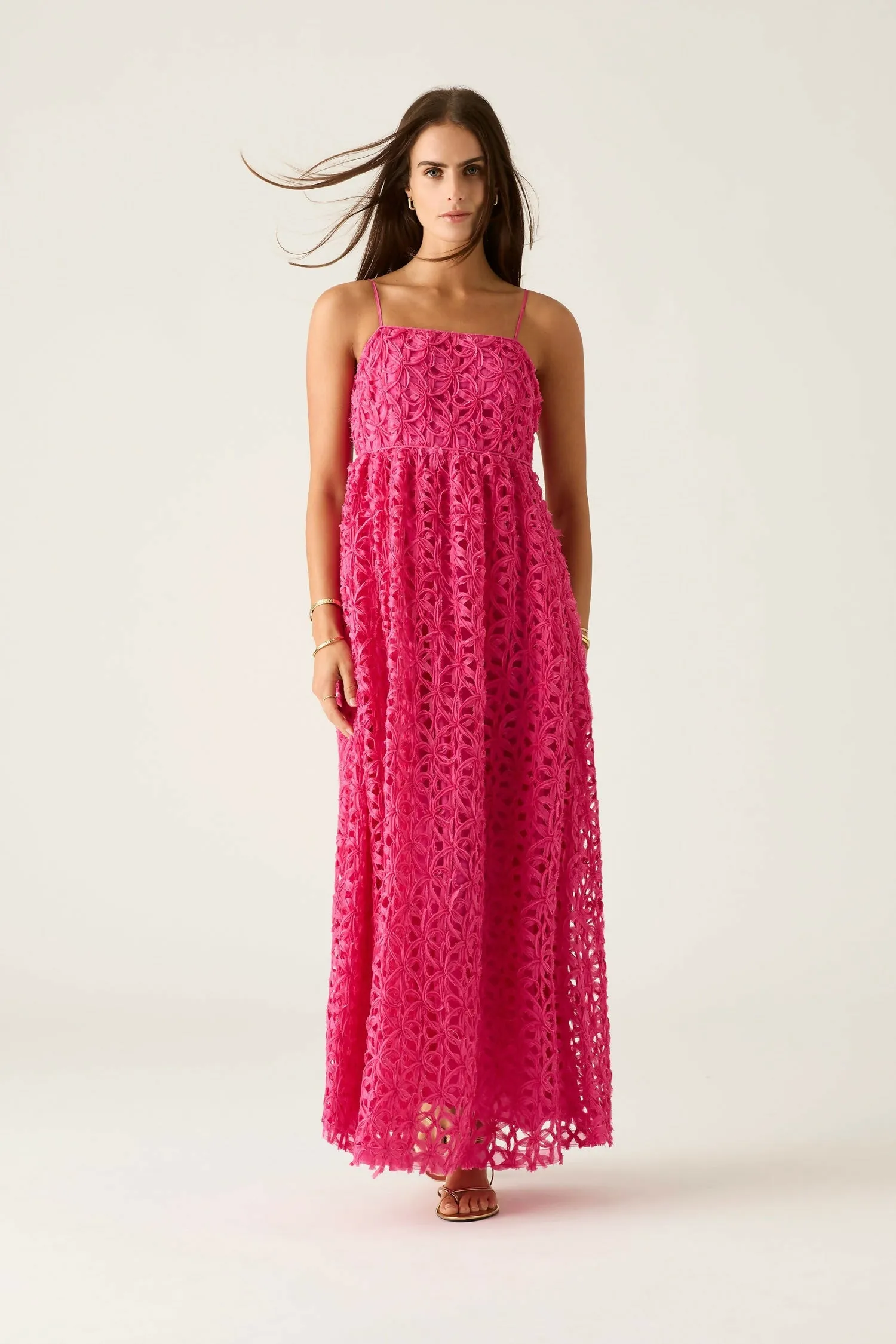 Mos the Label Rosa Strappy Maxi Dress in Fuchsia Size 12