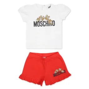 Moschino Baby Girls Jumping Bear White & Red Ensemble