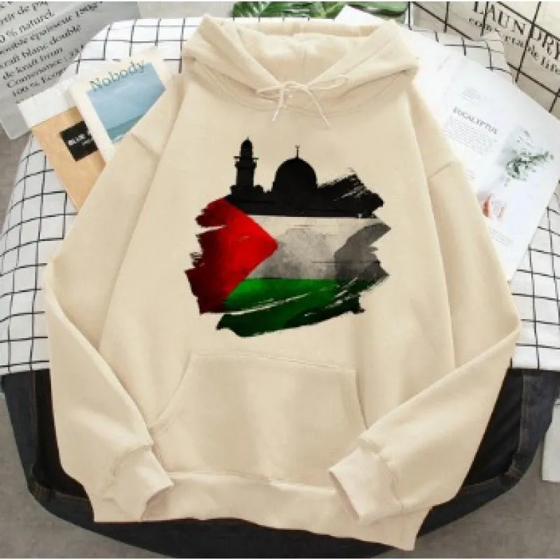 MT016 Free Palestine Printed Casual Thick Hoodie